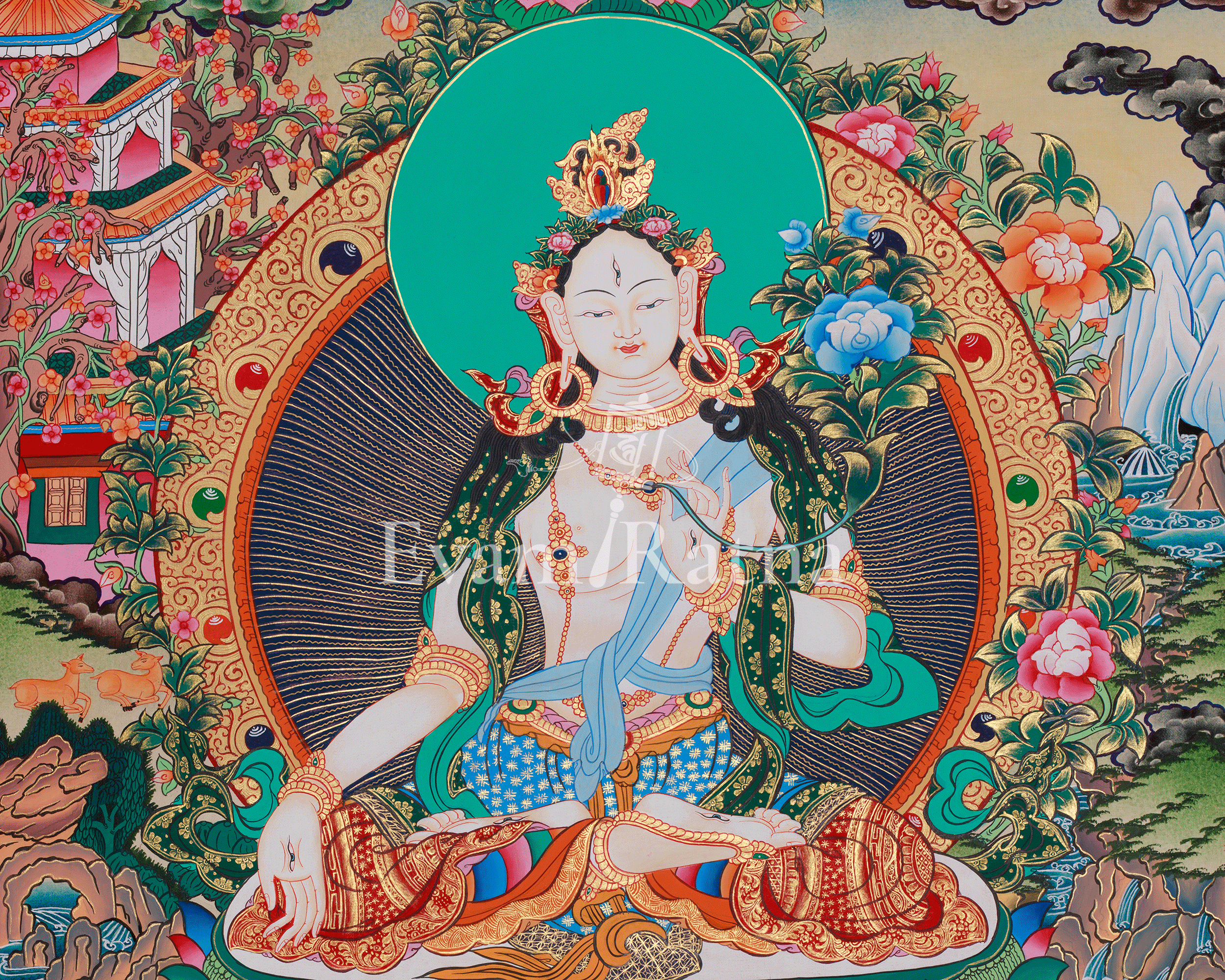 Sita Tara Healing Deity Thangka | A Revered Female Buddha | Seven-Eyed Goddess