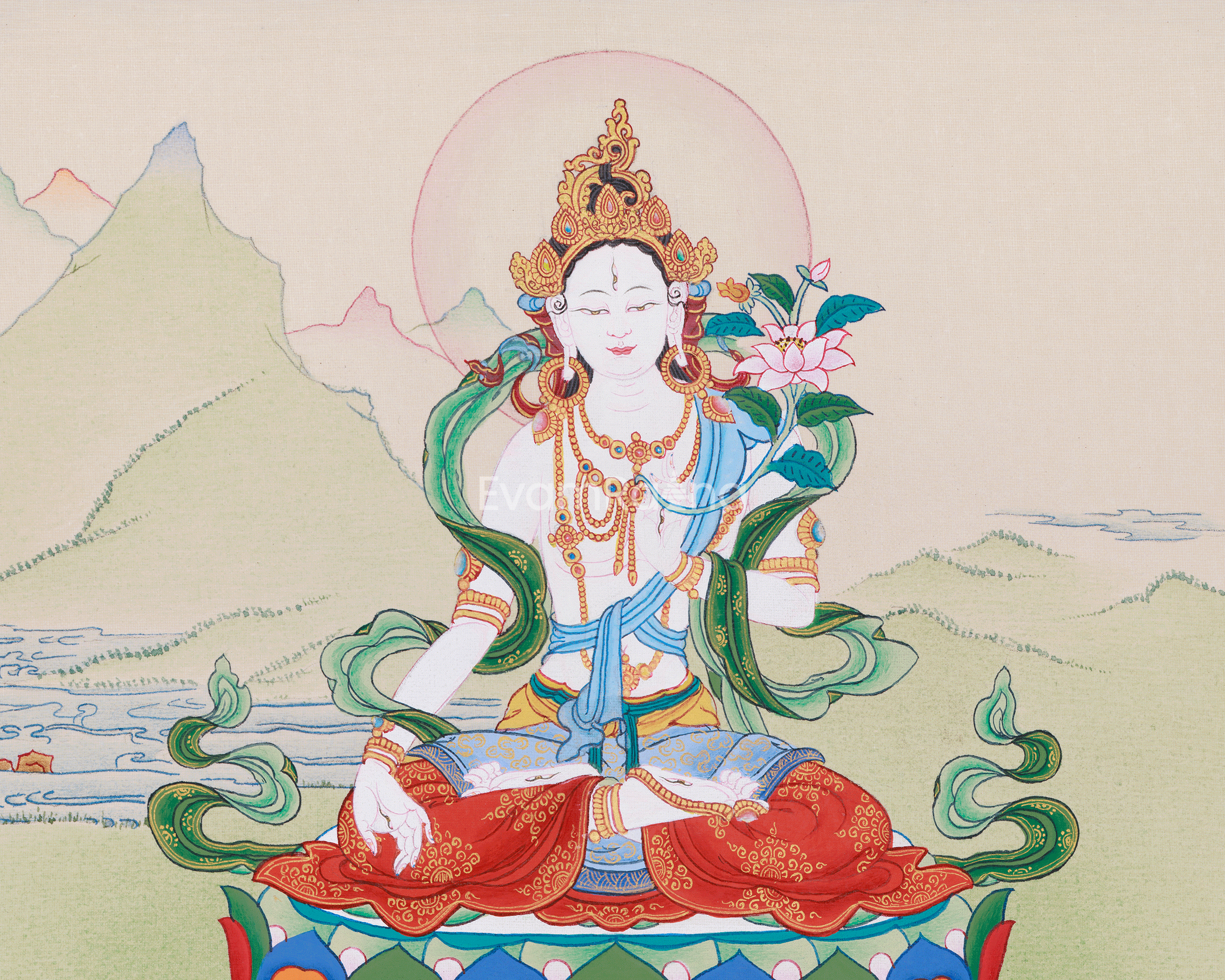 Female Buddhist White Tara Thangka | Symbol of Divine Protection and Peace