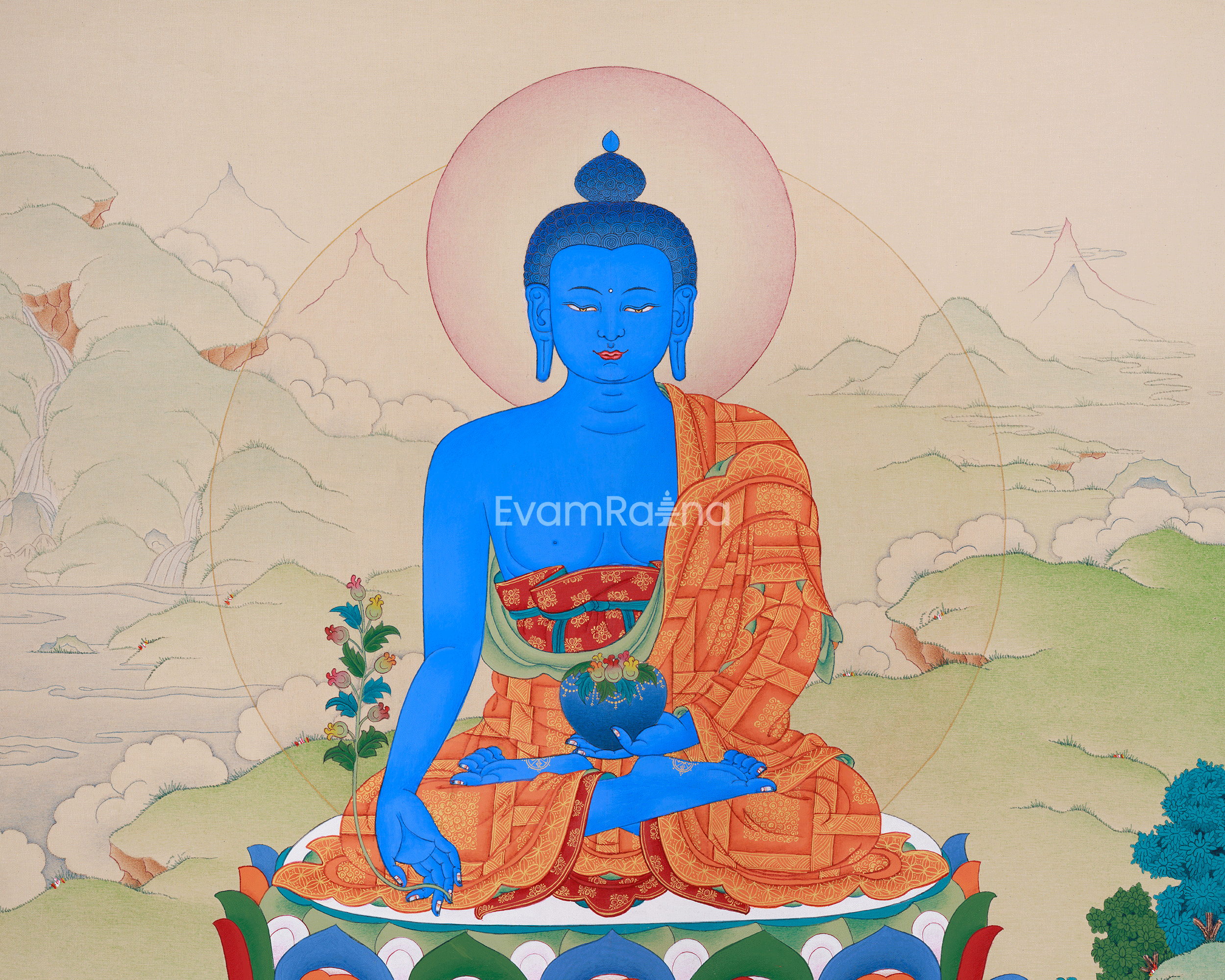 Himalayan Medicine Buddha Thangka | Bhaisajyaguru Artwork