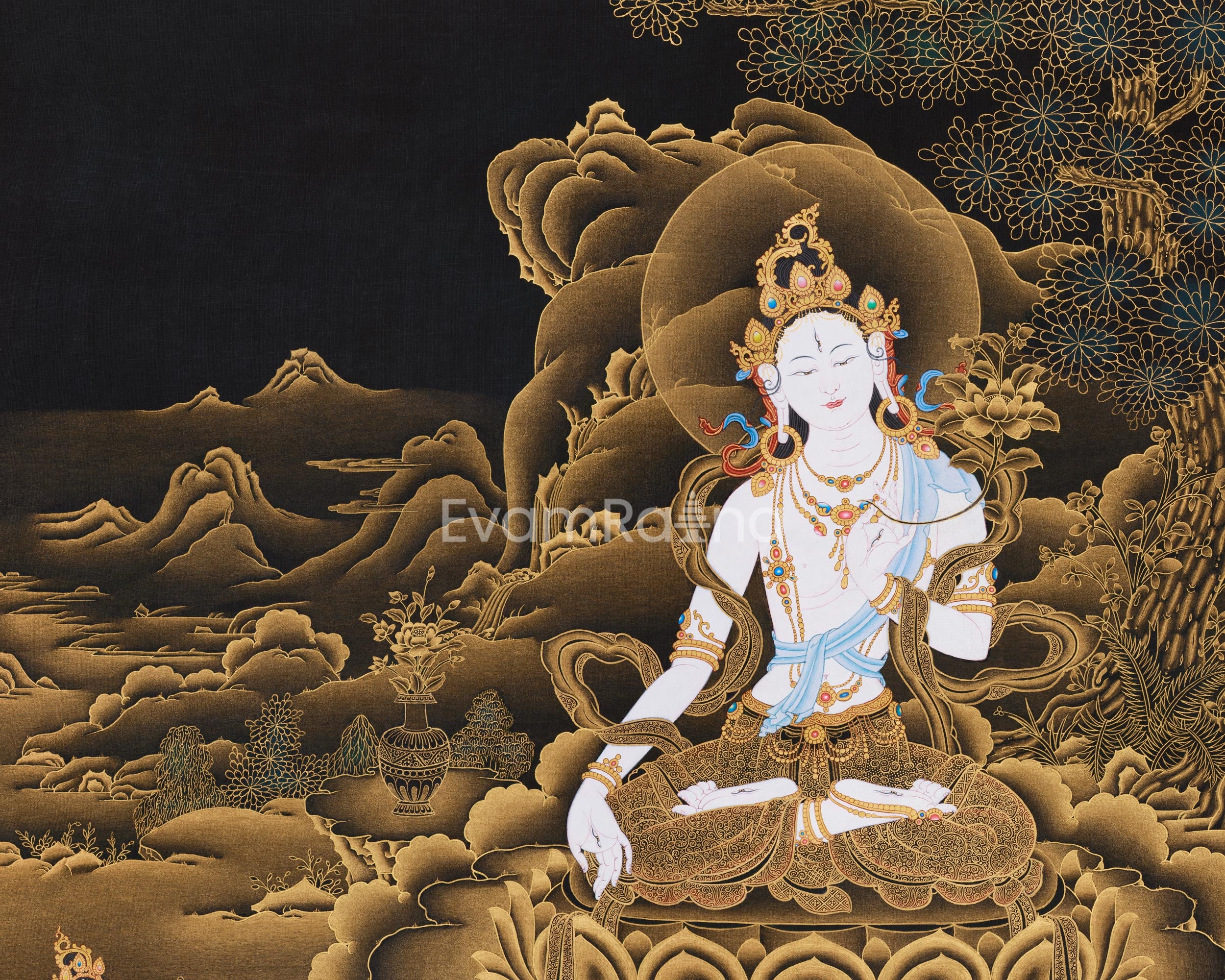 Premium White Tara Bodhisattva Painting | Divine Mother of Healing and Longevity