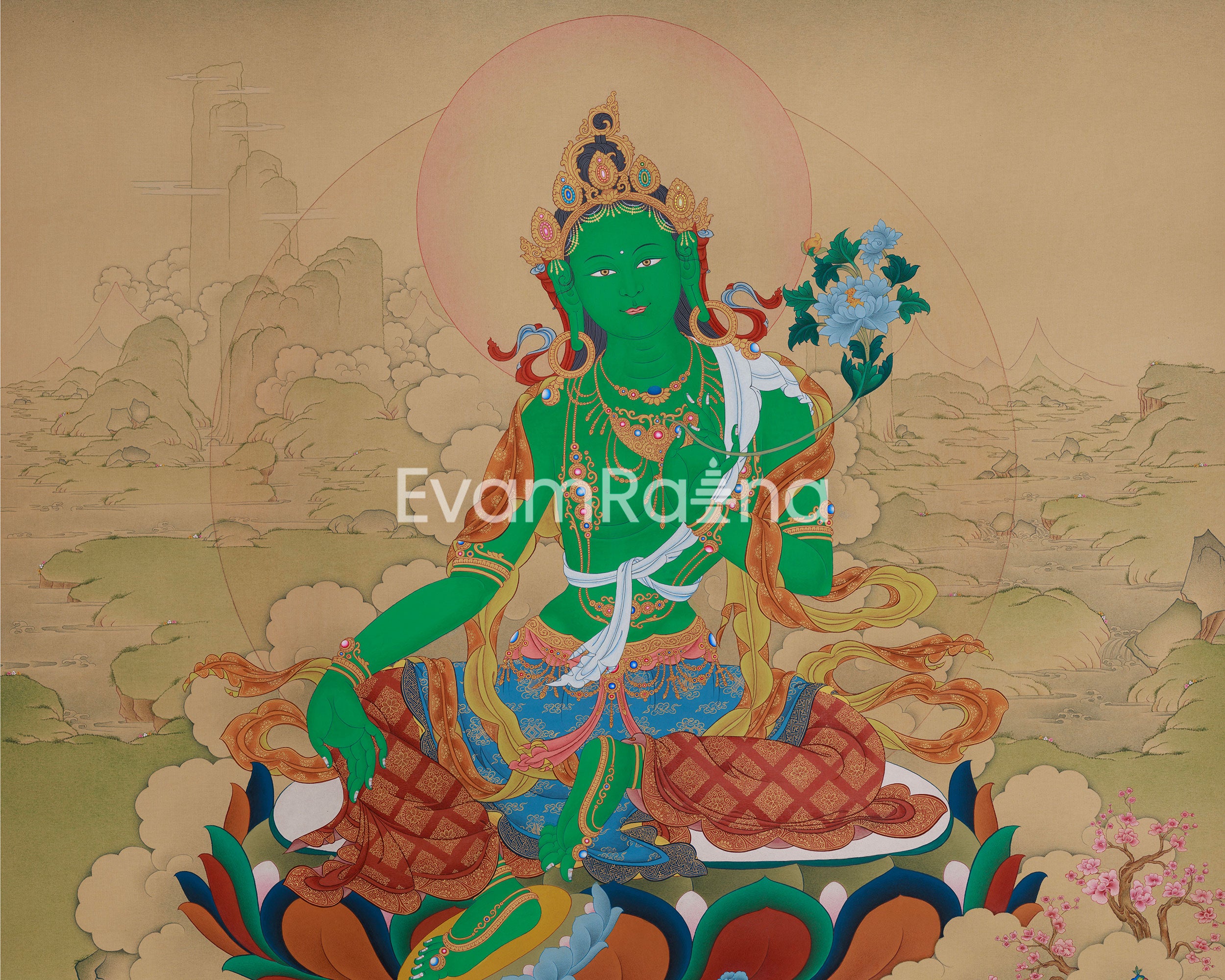Savior Goddess Green Tara Thangka | Divine Artwork of the Compassionate Protector