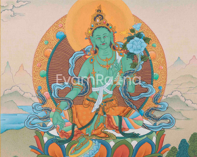 Goddess Green Tara Thangka | Artwork for Spiritual Connection | Wall Decors