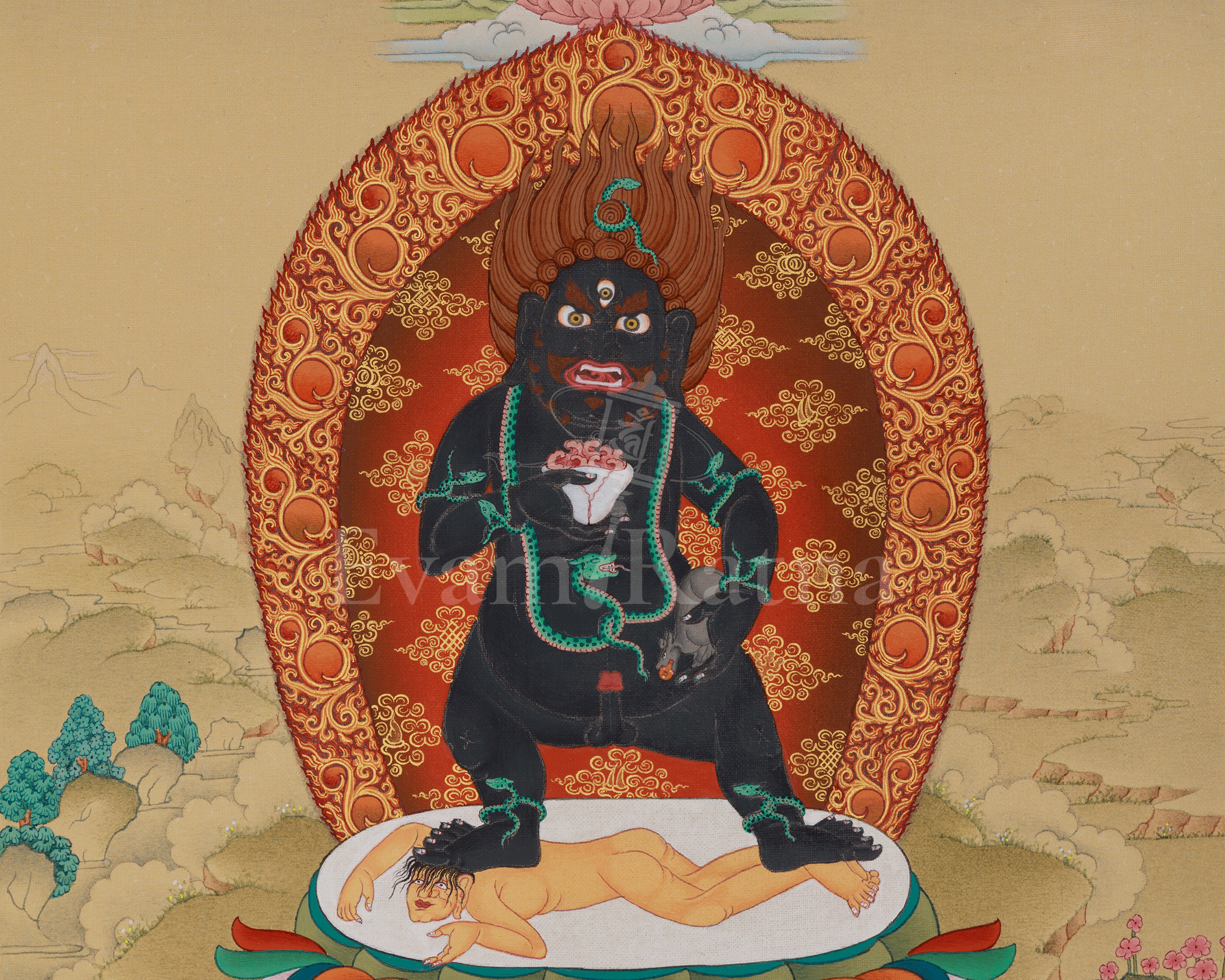 Himalayan Black Dzambhala Thangka | Tibetan Art for Prosperity, Protection, and Abundance
