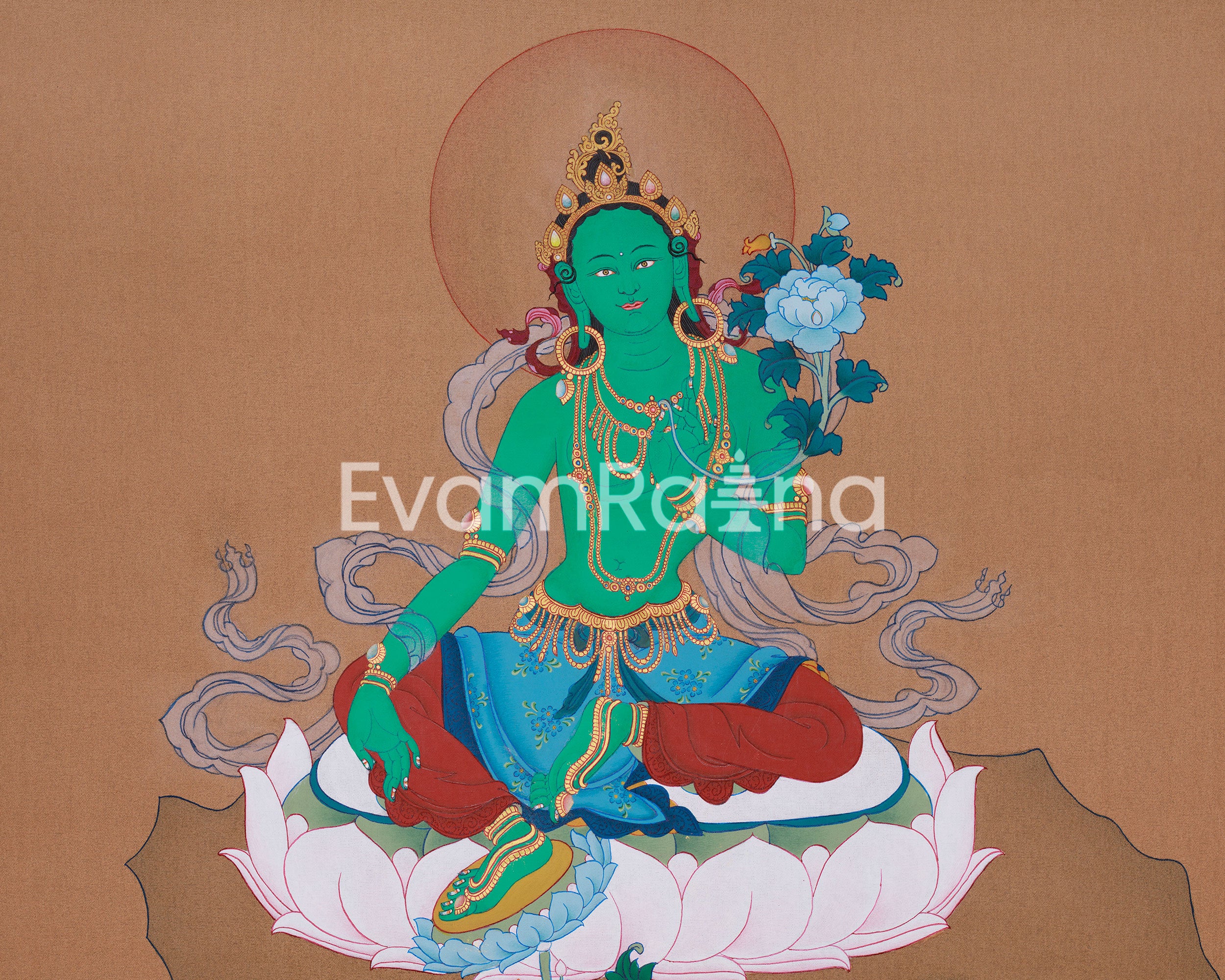 Traditional Thangka Of Green Tara | Tibetan Deity Shyama Tara Art