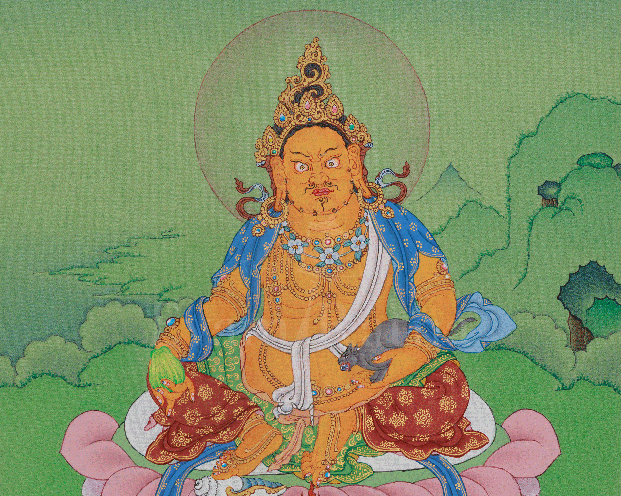 Dzambhala Prosperity Deity Thangka | Symbolizied Wealth and Spiritual Abundance