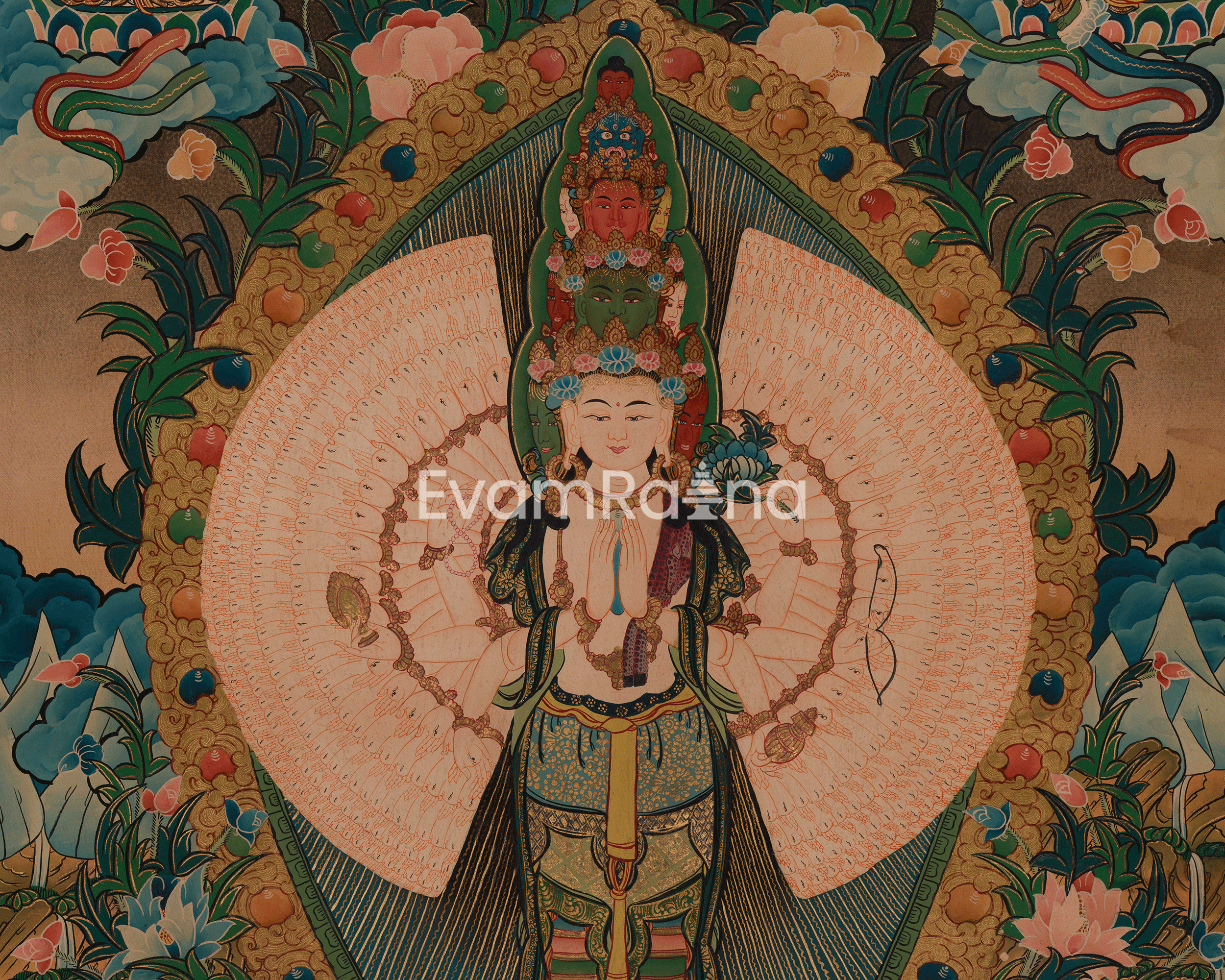 Himalayan 1000 Armed Chenrezig Thangka | Hand Painted Buddhist Compassion Art