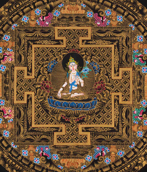 Original Hand Pained White Tara Mandala Thangka Painting
