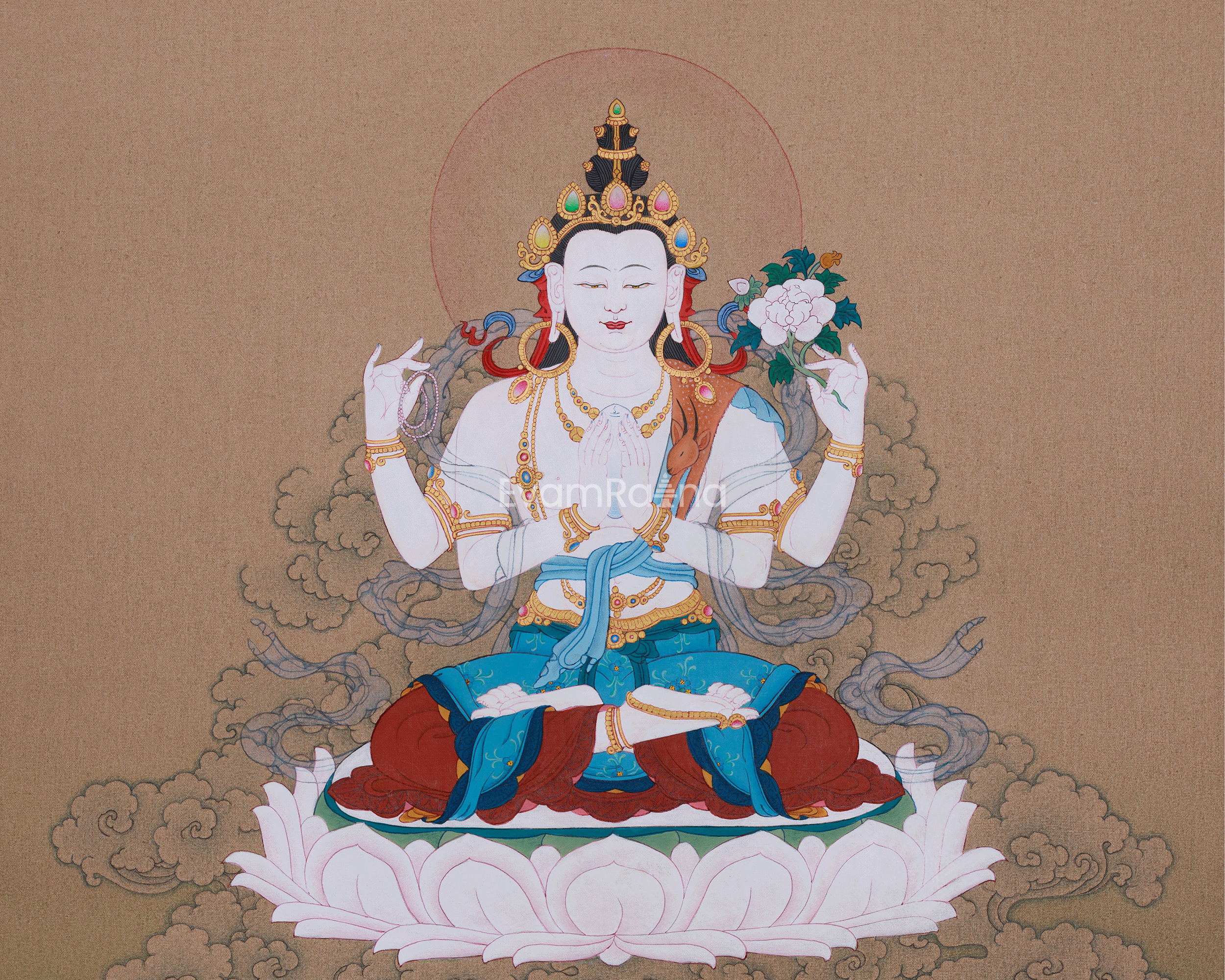 Chenrezig Compassion Buddha Thangka | Symbols of Loving-Kindness and Spiritual Protection