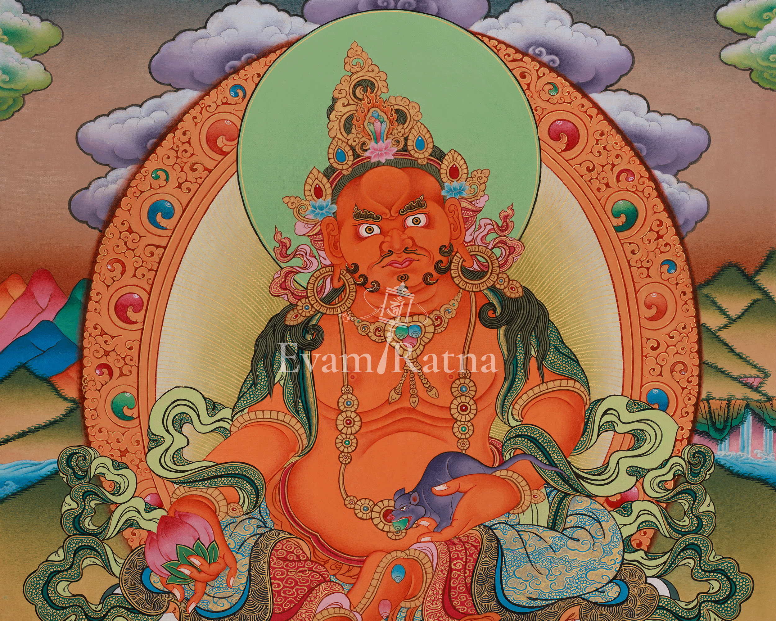 Tibetan Deity Dzambhala Thangka | Embodiment of Prosperity