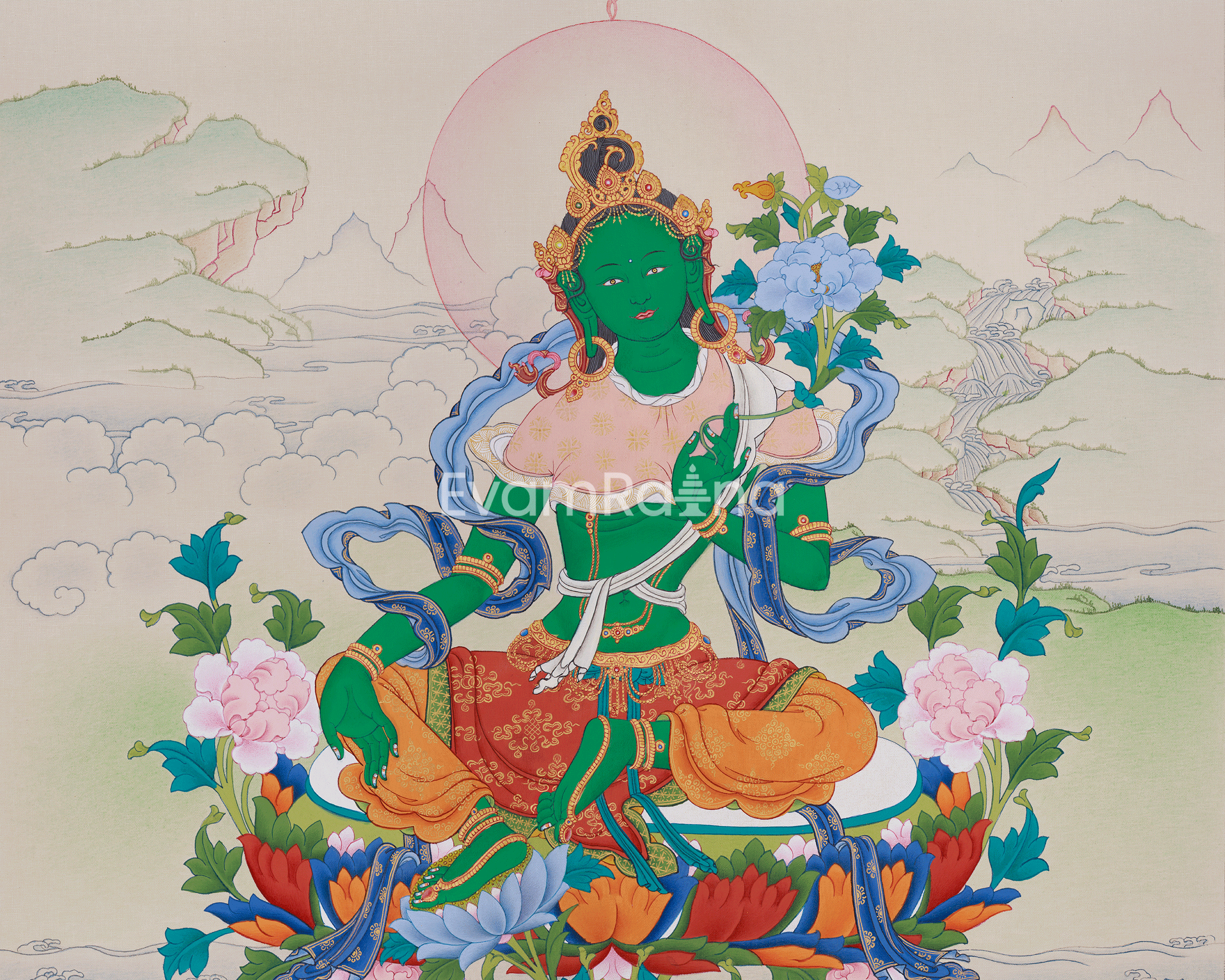 Hand-Painted Green Tara Protection Deity Thangka | Mother of Liberation