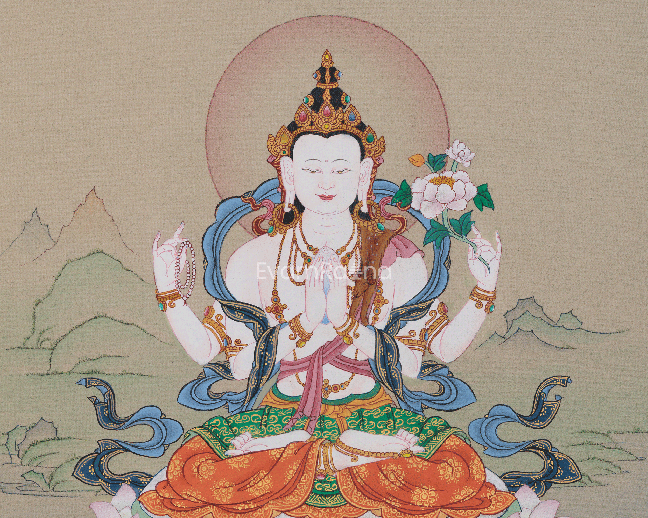 Traditional Bodhisattva Chenrezig | A Sacred Thangka of Compassion and Healing