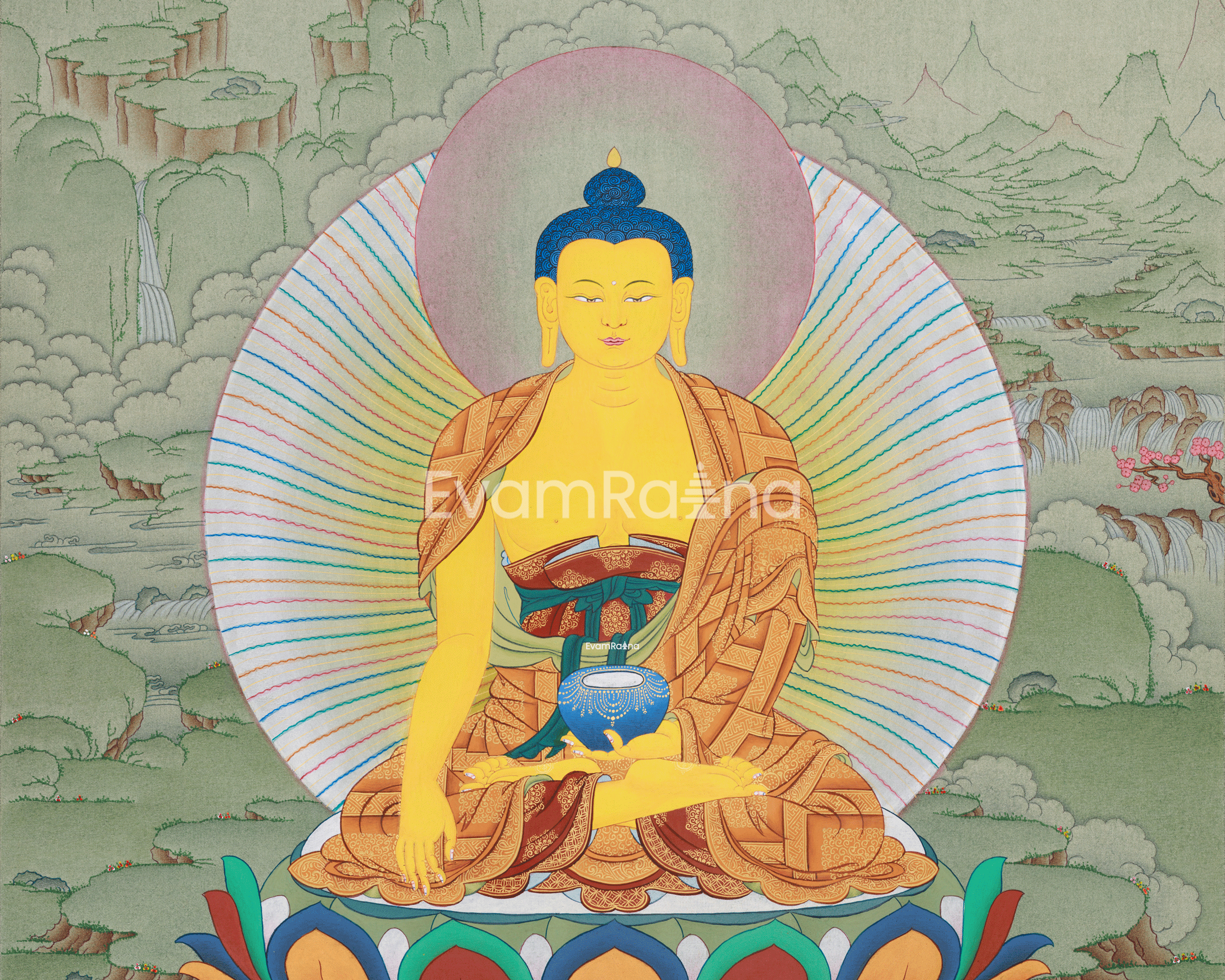 Traditional Gautam Buddha Thangka Painting |  Enlightened Buddha, Shakyamuni