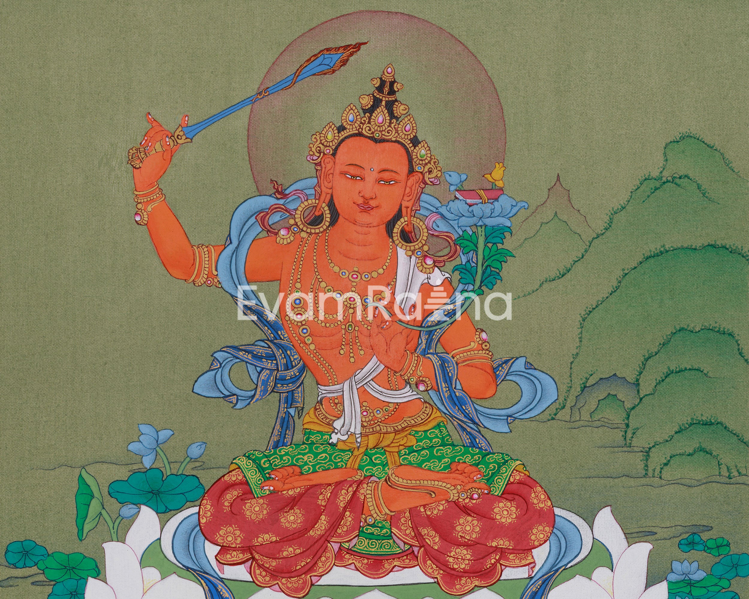 Traditional Buddhist Manjushri Thangka | Wisdom Deity | Himalayan Art