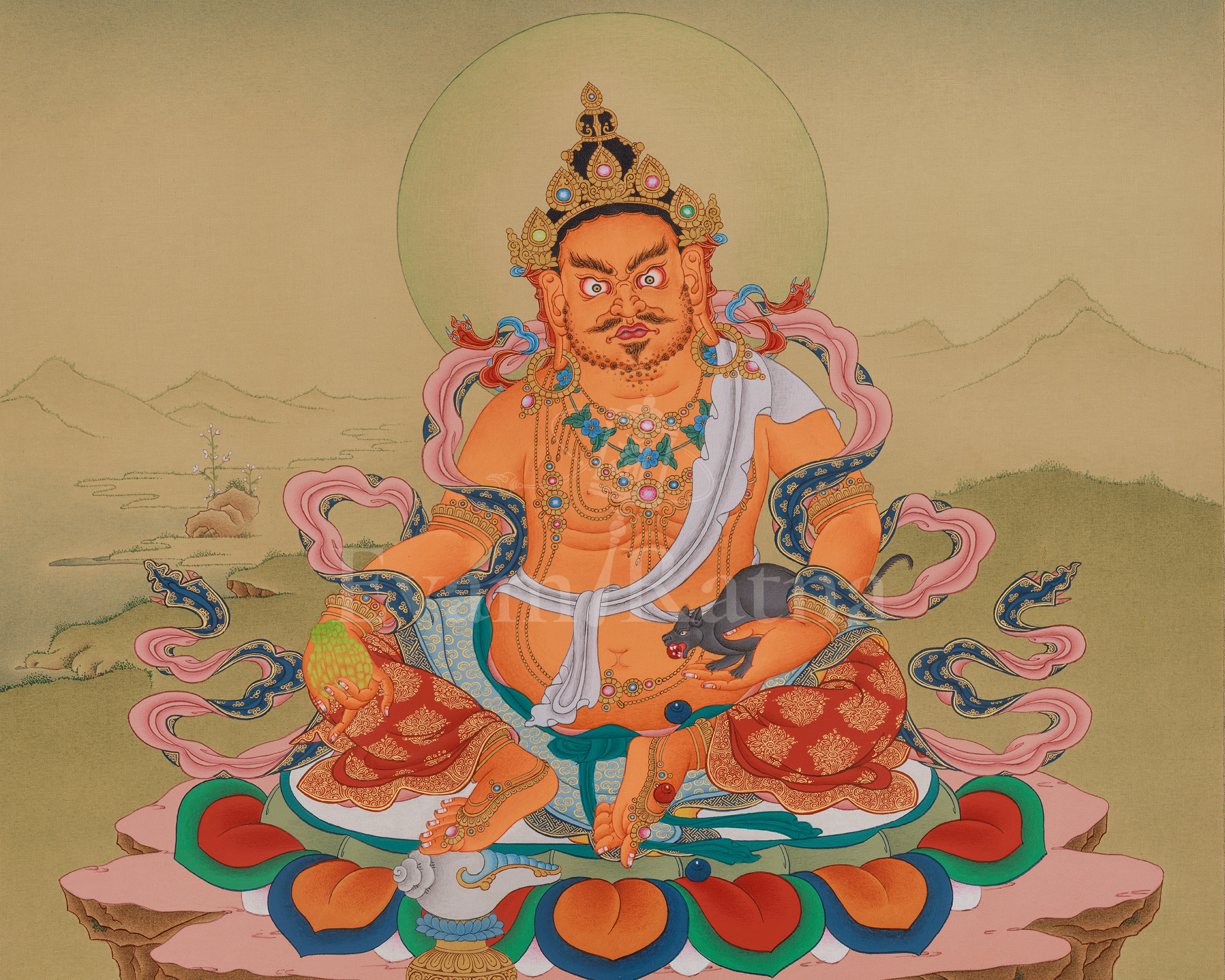 Dzambhala Wealth God Thangka | Tibetan Buddhist Prosperity Art