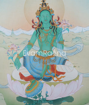 Mother Green Tara Thangka Print | Goddess of Compassion | Tibetan Buddhist Artwork