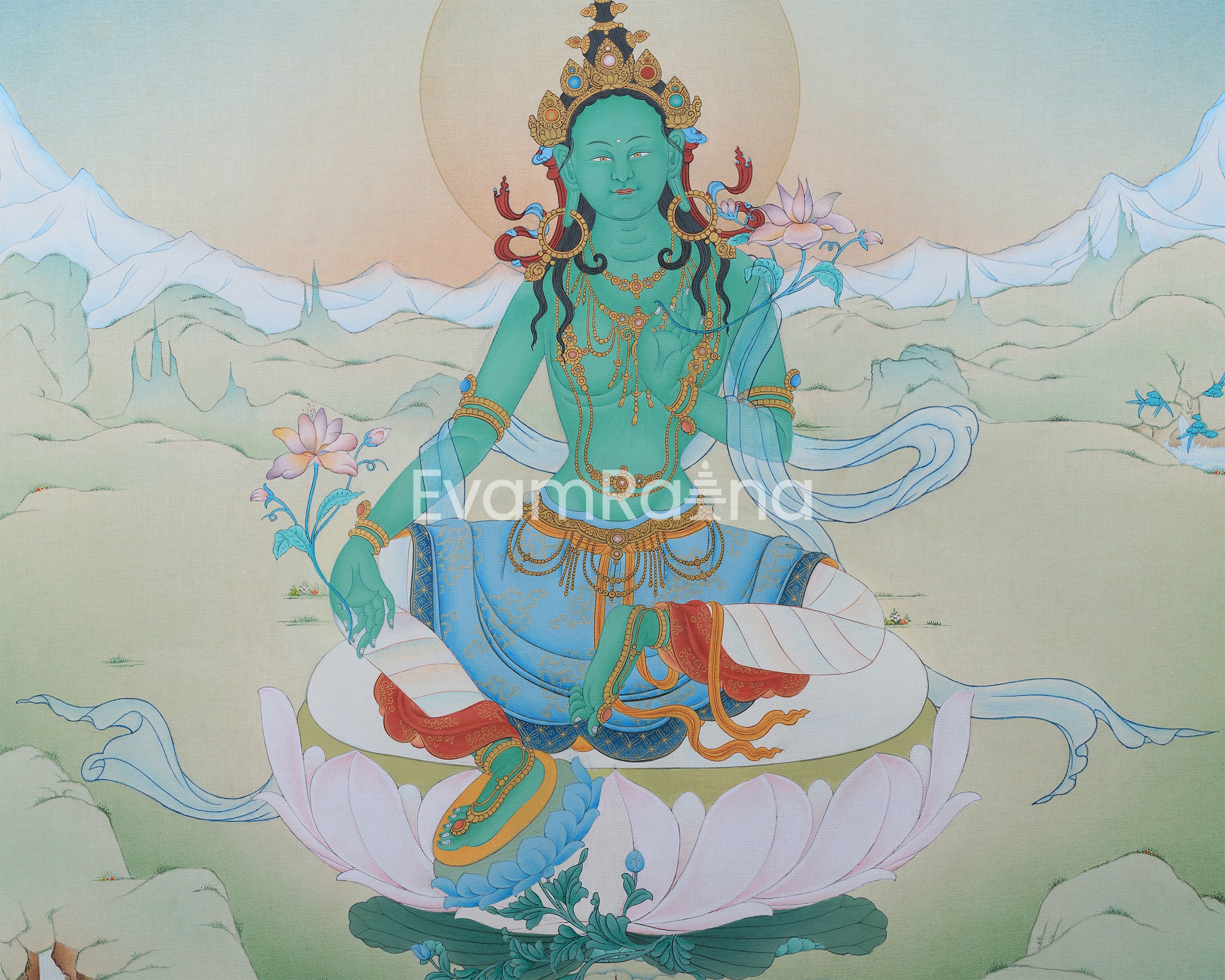 Mother Green Tara Thangka Print | Goddess of Compassion | Tibetan Buddhist Artwork