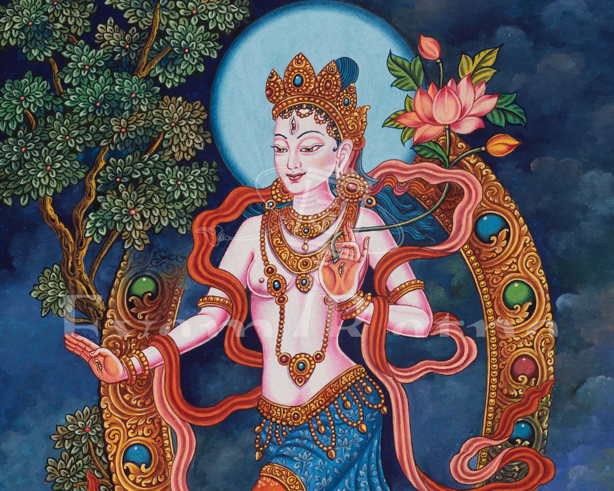 Standing White Tara Artwork | Sacred Himalayan Painting of Compassion and Longevity