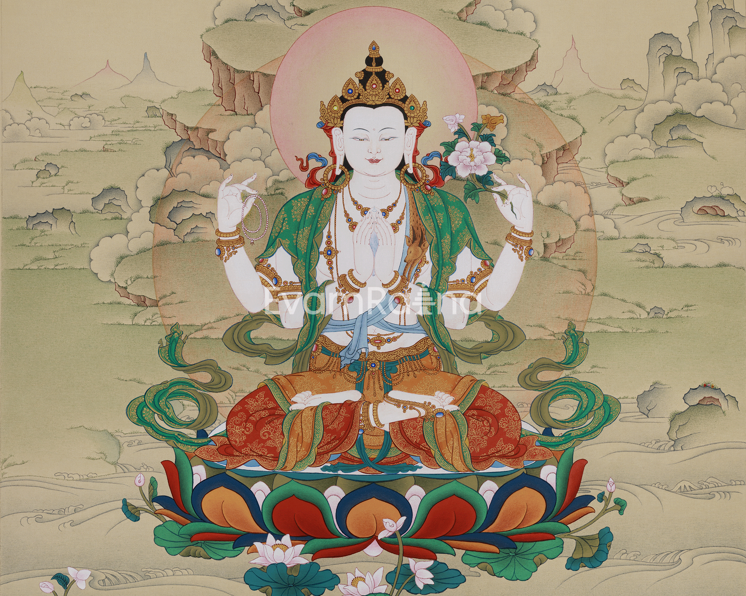Compassion Buddha Chenrezig Thangka | Tibetan Buddhist Meditation Altar