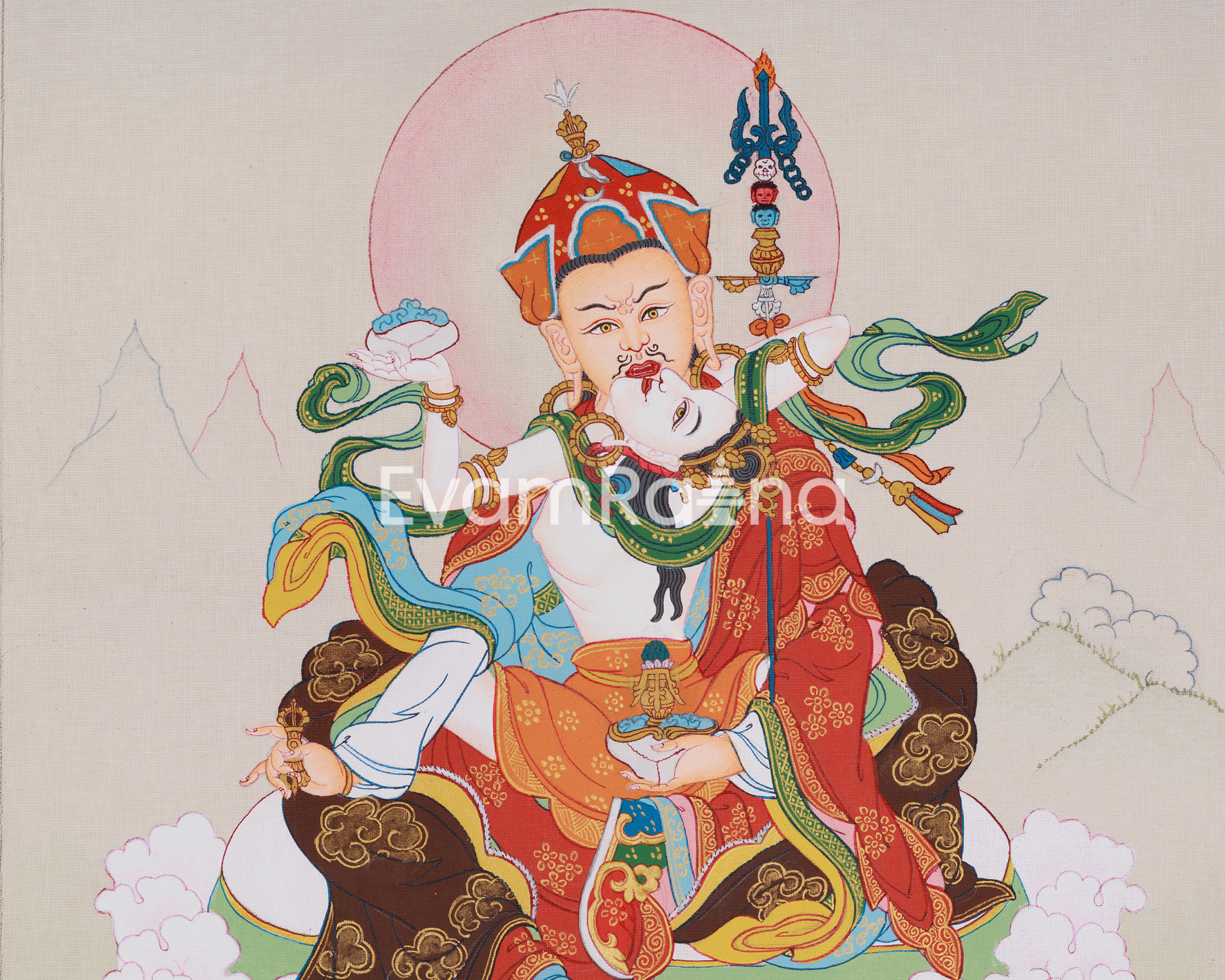 Sacred Art of Guru Rinpoche With Consort | A Divine Representation of Wisdom