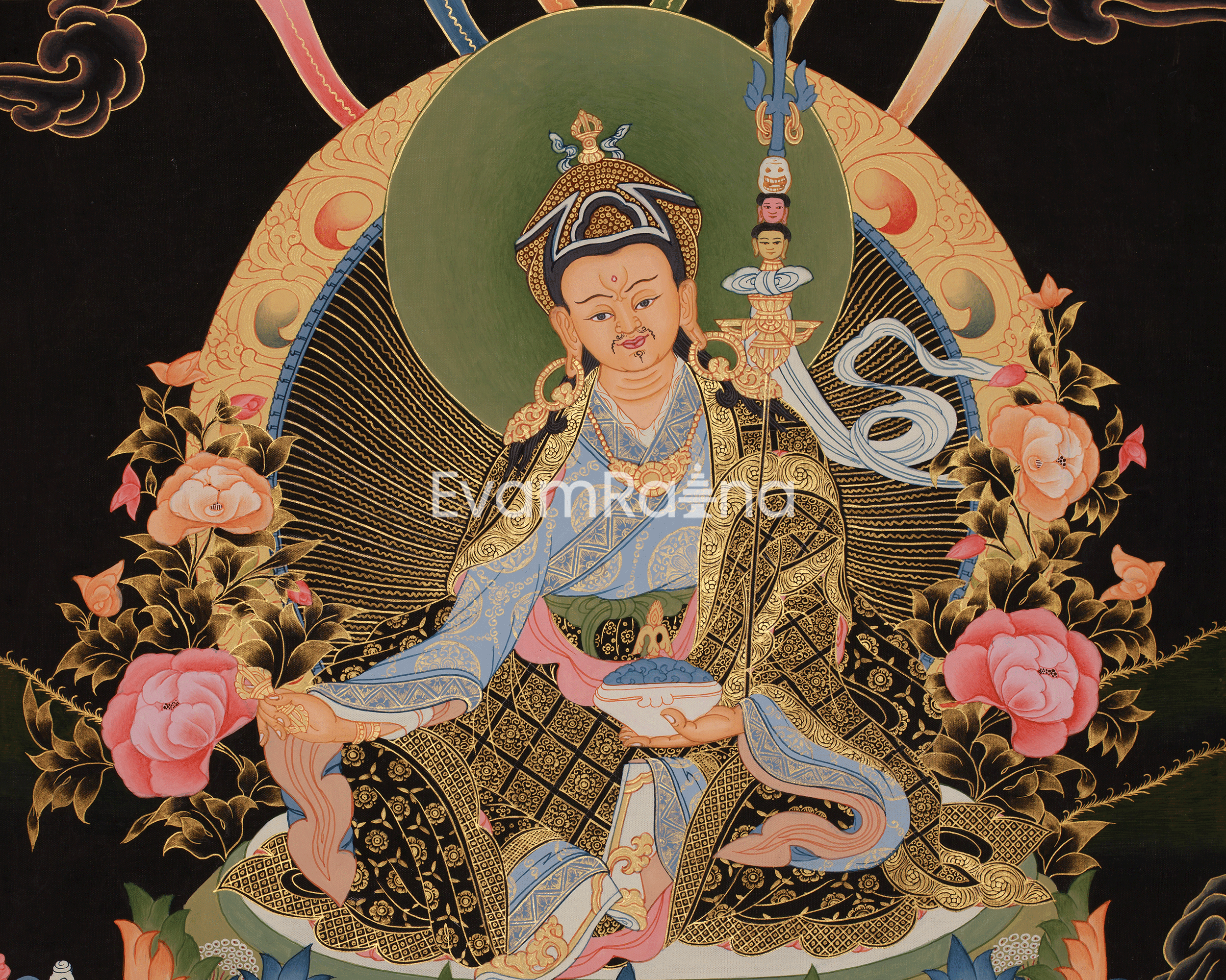 Vajrayana Buddhist Guru Rinpoche Thangka | Guru Padmasambhava Art | Meditation & Spiritual Altar