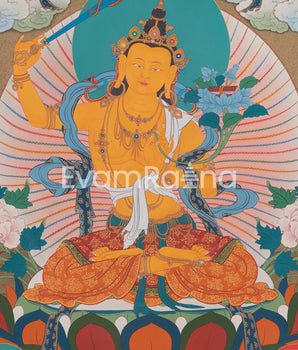 Explore The Compassion With Manjushree Thangka Print | Bodhisattva Artwork | Traditional Decor