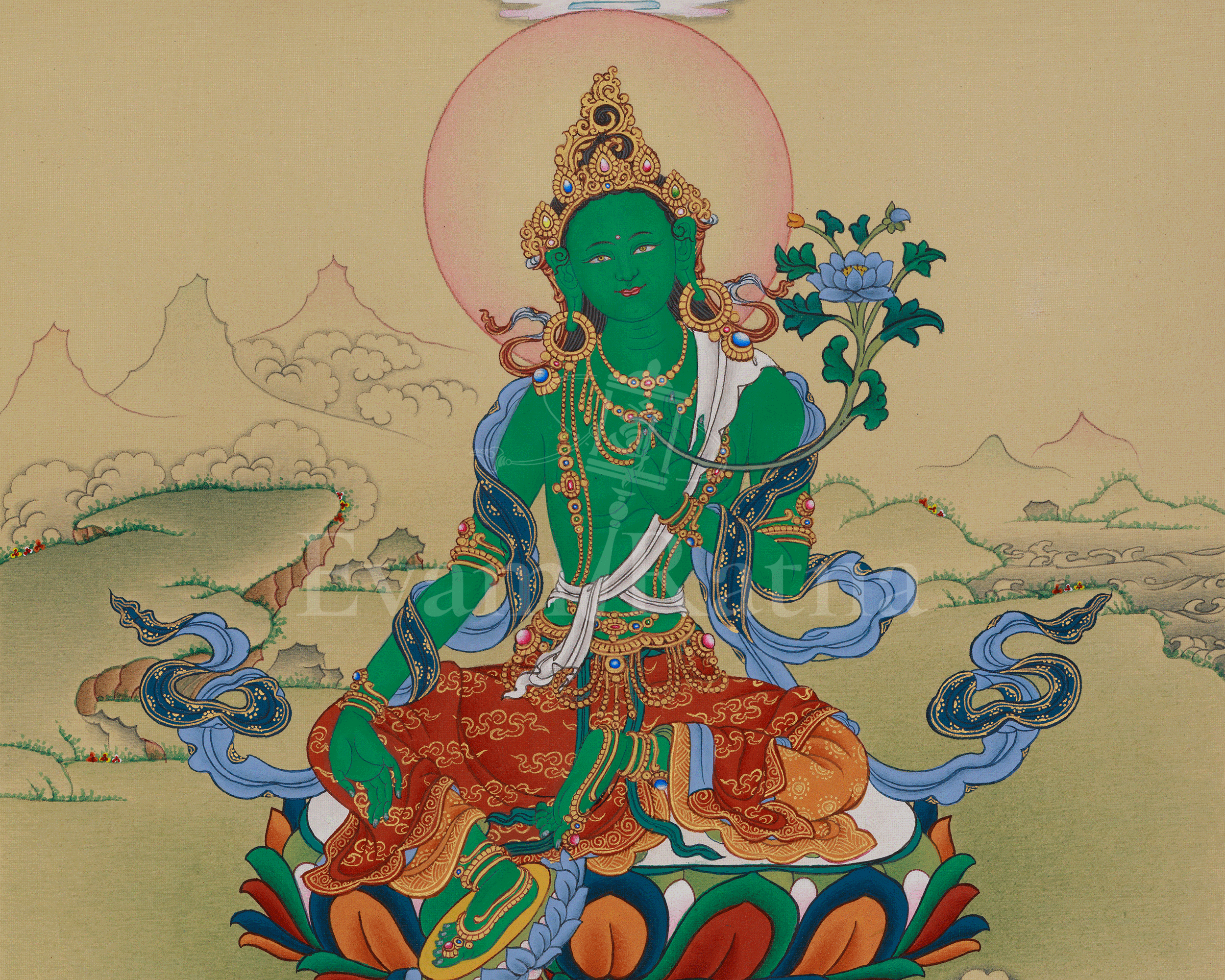 Hand Painted Green Tara Thangka | Compassion, Protection, and Swift Blessings