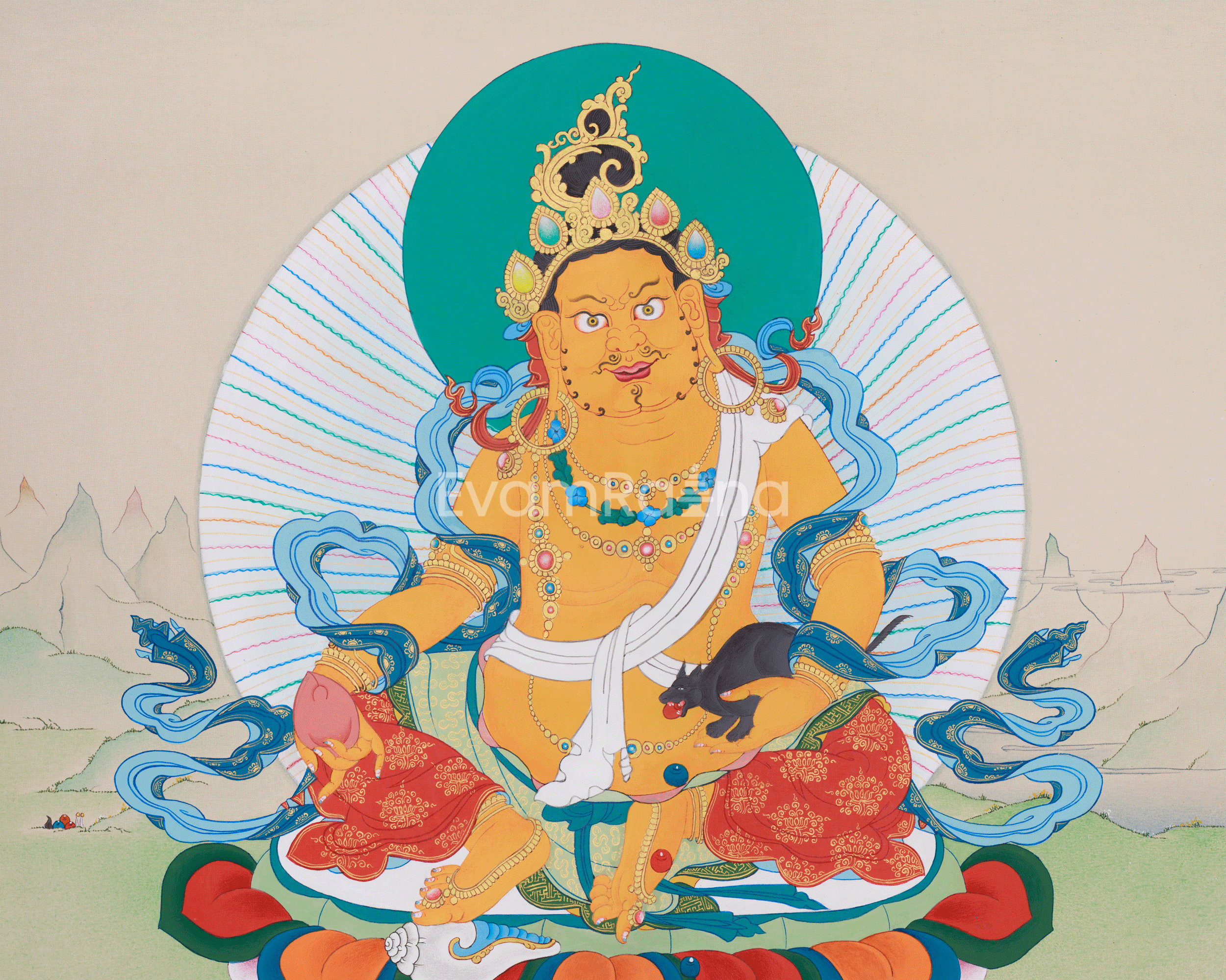 Hand-Painted Tibetan Wealth Deity, Dzambhala | Protector of Prosperity and Abundance