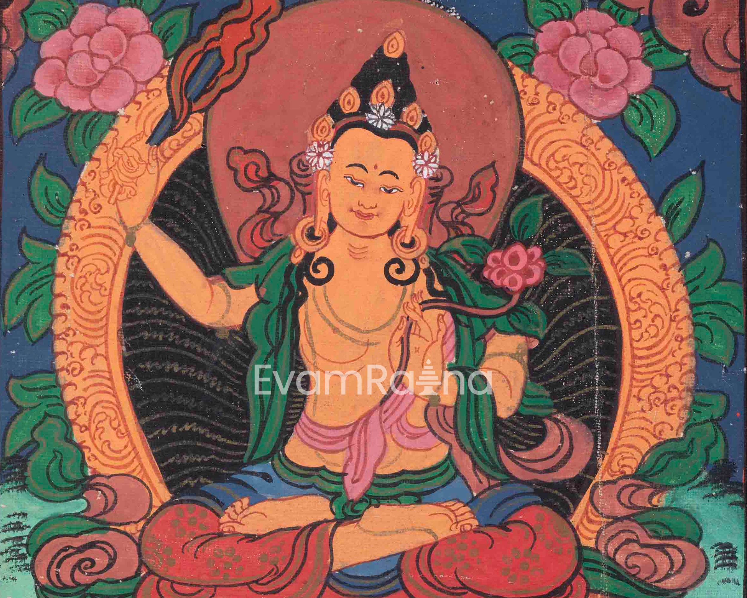 Vintage Manjushri Thangka | Antique Thangka