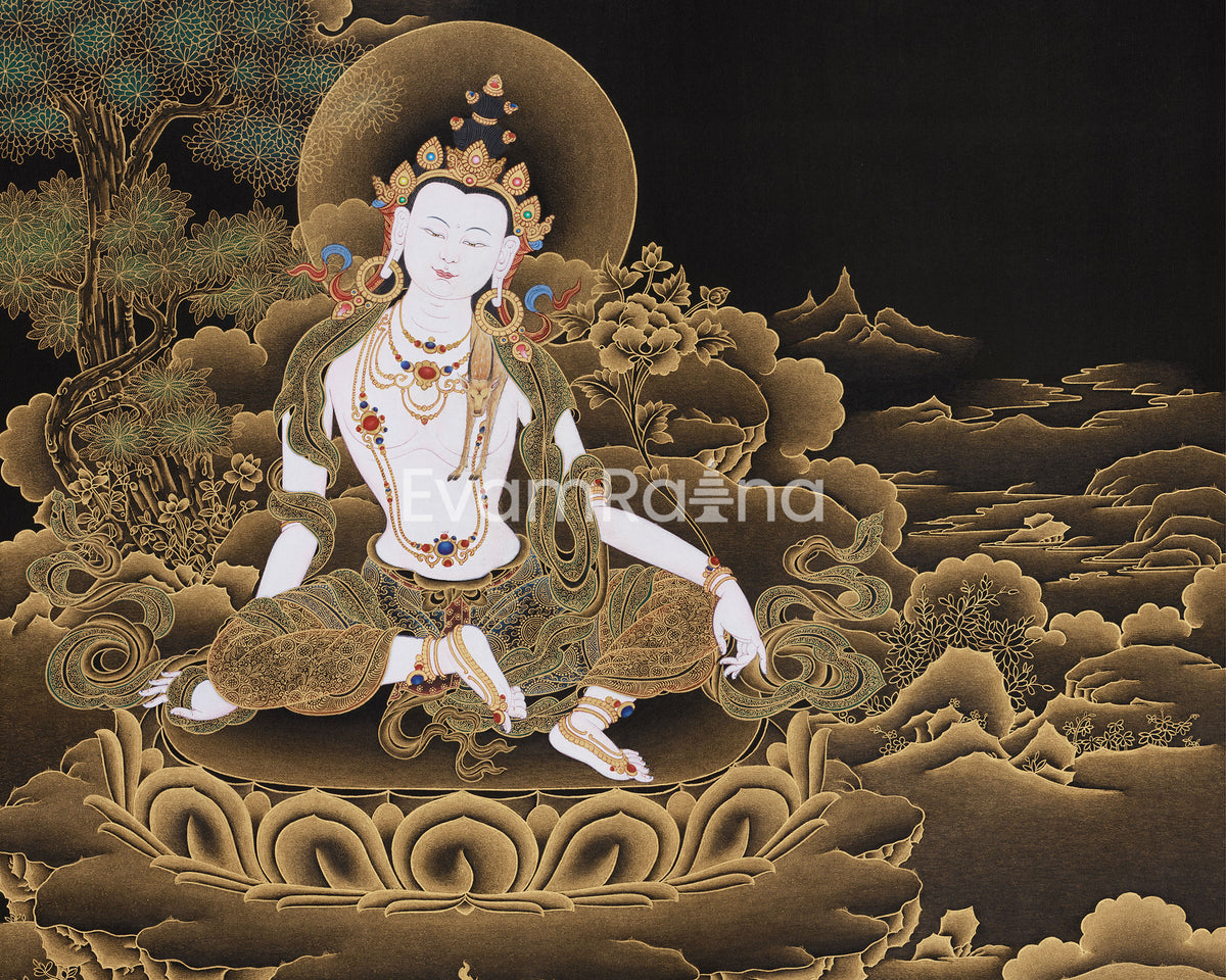 Gold on Black Two-Armed Avalokiteshvara Thangka | Bodhisattva of Infinite Compassion