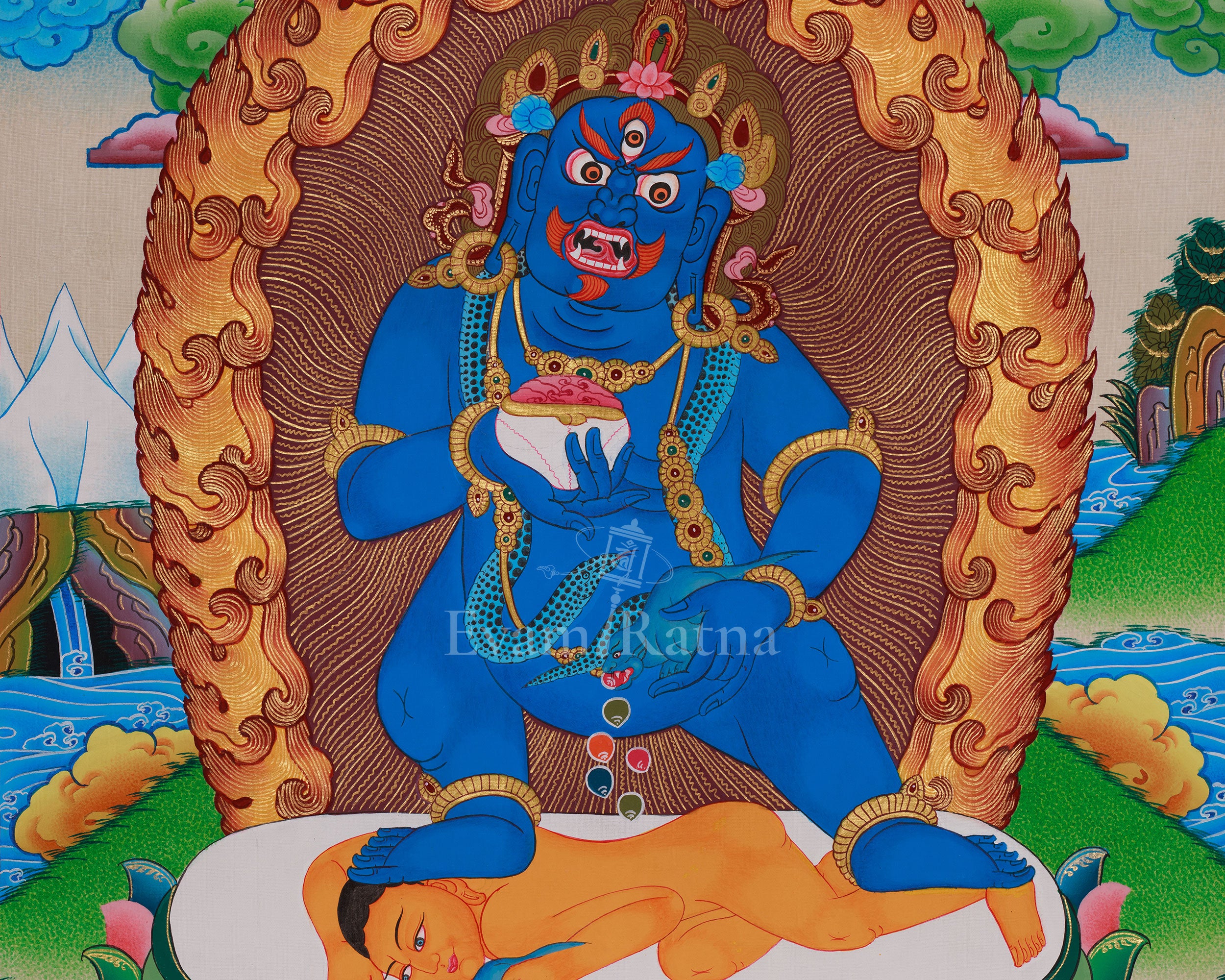 Traditional Thangka of Black Dzambhala | Dispeller of Obstacles and Bestower of Abundance