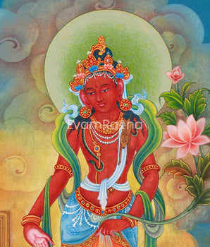 Red Chenrezig Thangka Print | Boddhisattva Avalokiteshvara | Traditional Art Print of Chenresig