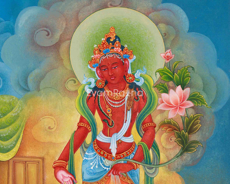 Red Chenrezig Thangka Print | Boddhisattva Avalokiteshvara | Traditional Art Print of Chenresig