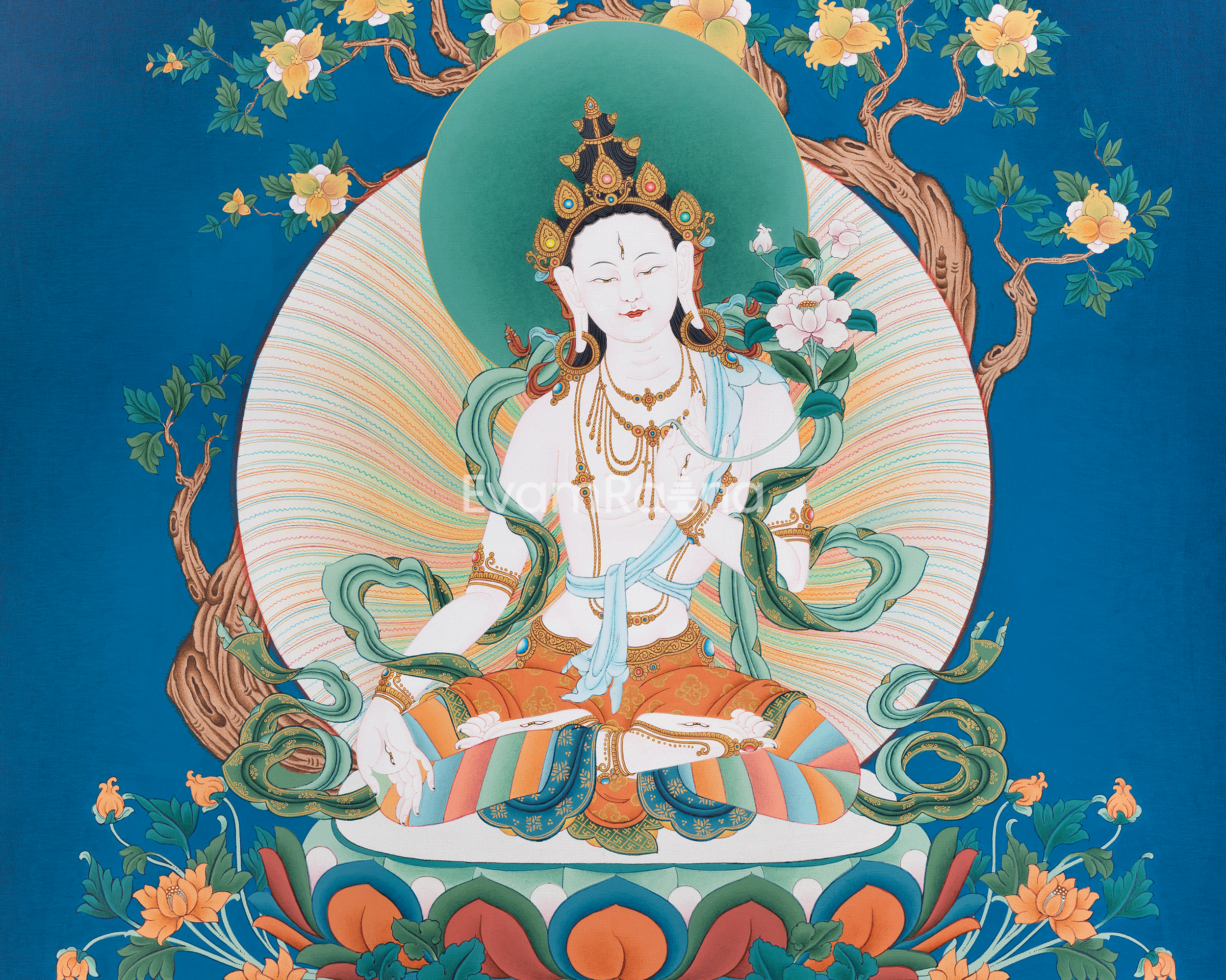 High-Quality Tibetan Goddess White Tara Print | Buddhist Deity of Healing and Longevity