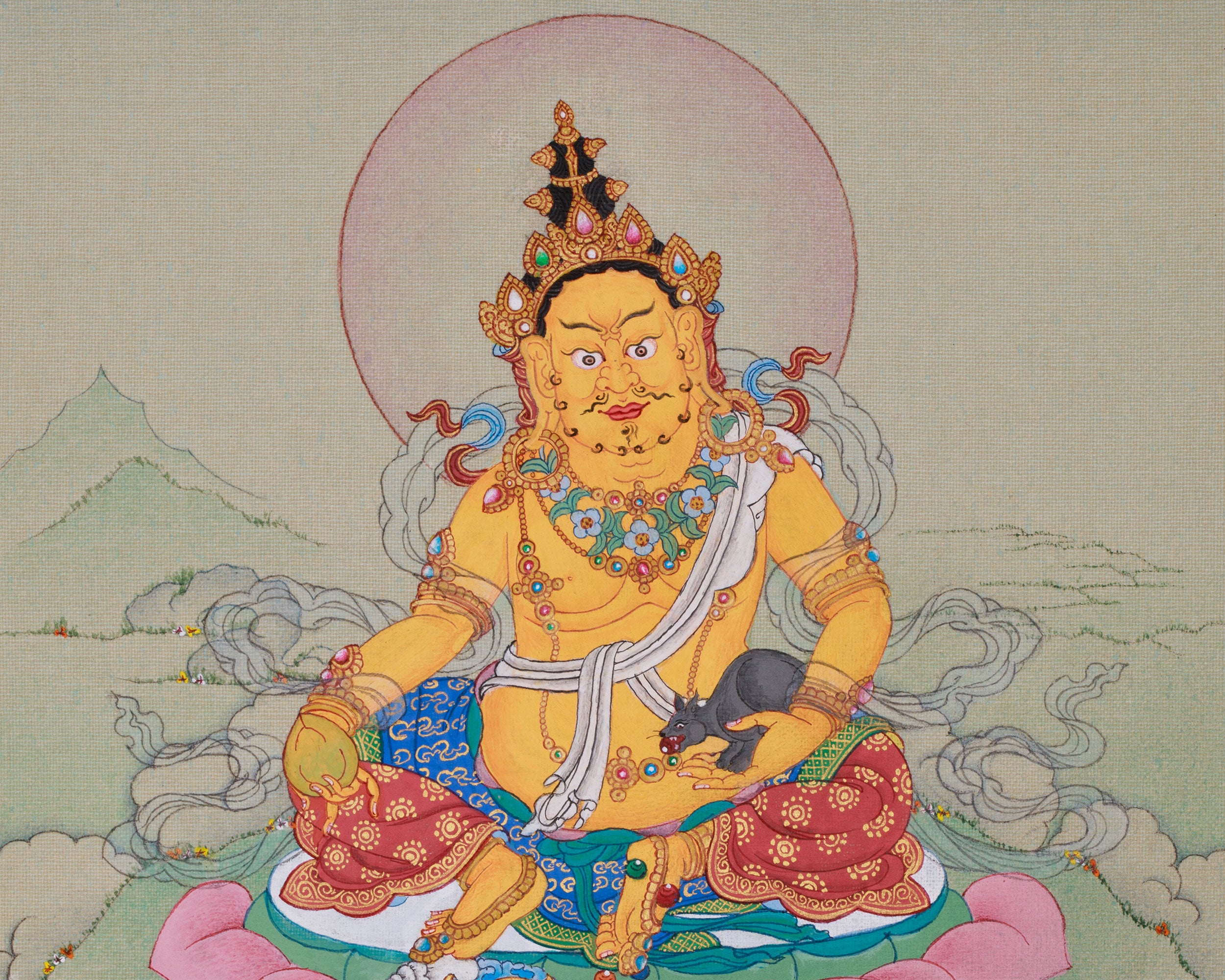 Mini Yellow Dzambhala | Tibetan Buddhist Prosperity Art