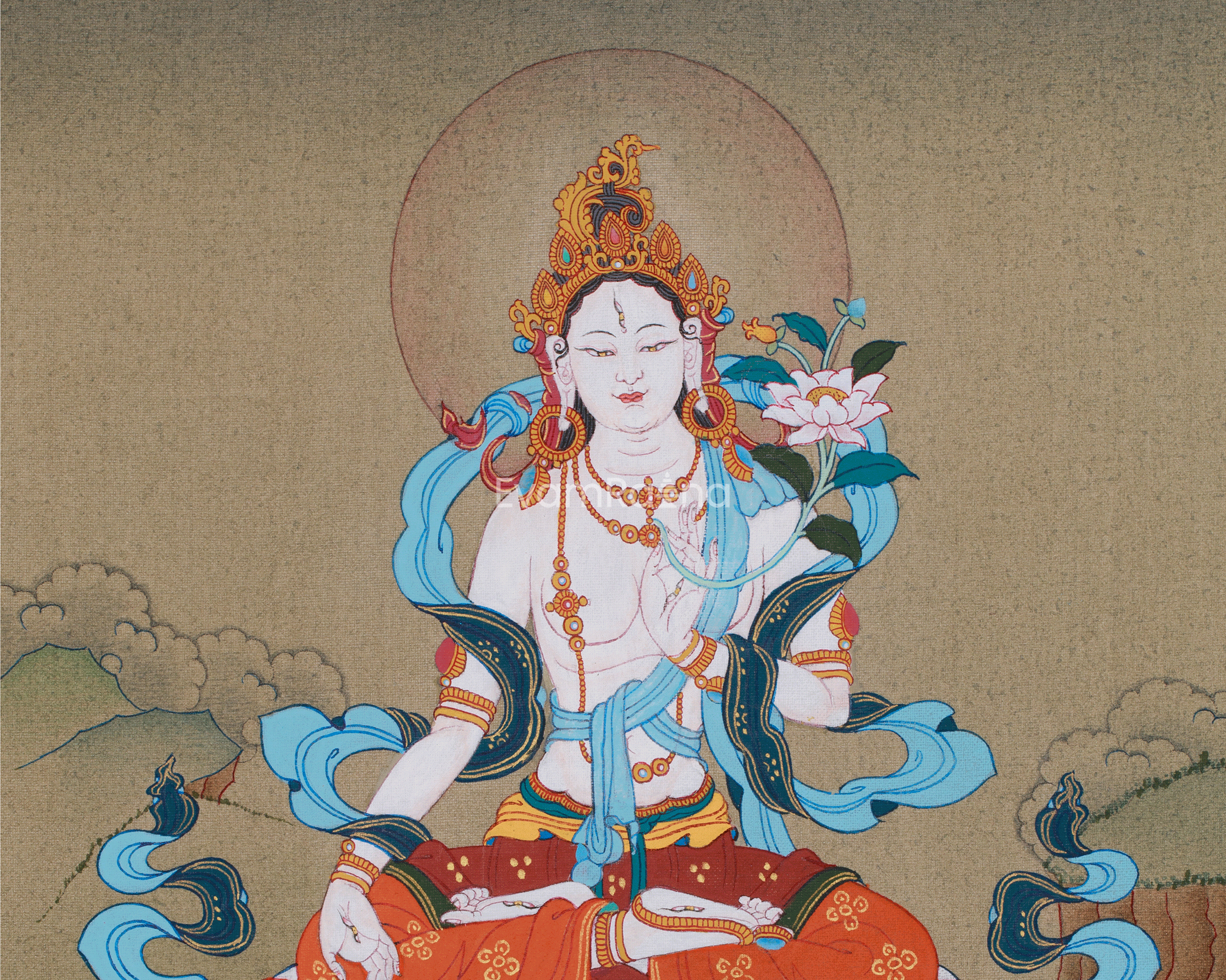 Buddhist Goddess White Tara Thangka | Deity of Longevity and Compassion
