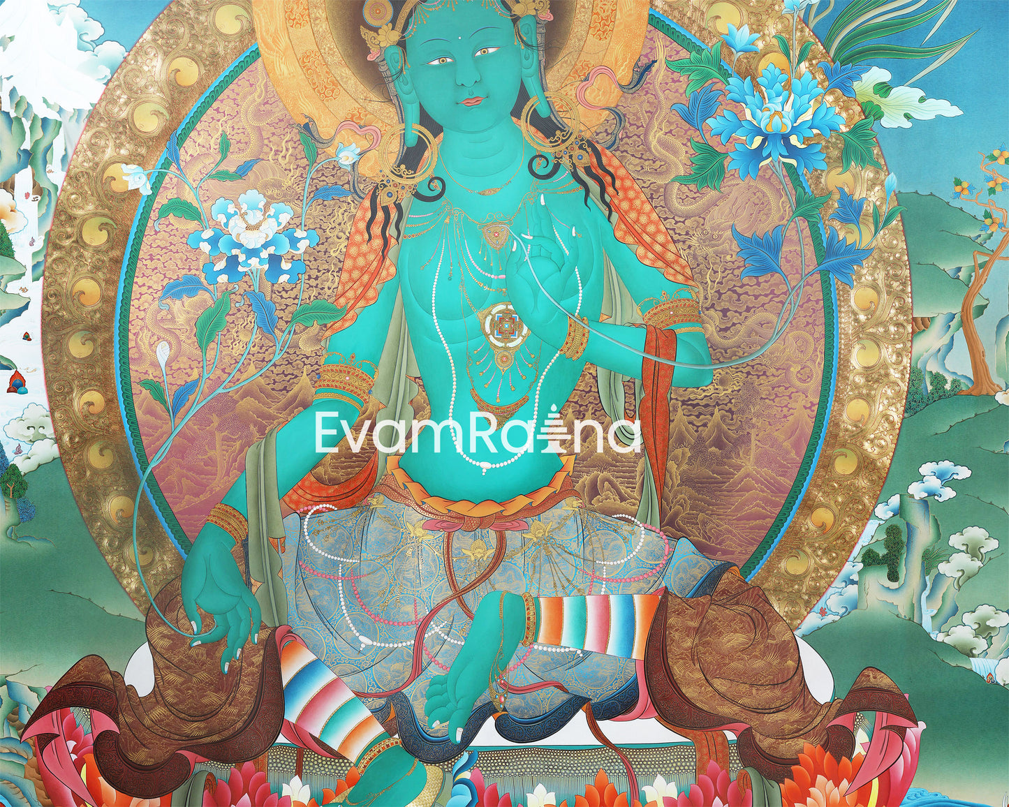 Green Tara Thangka, Tibetan Tara, Quality Canvas Print