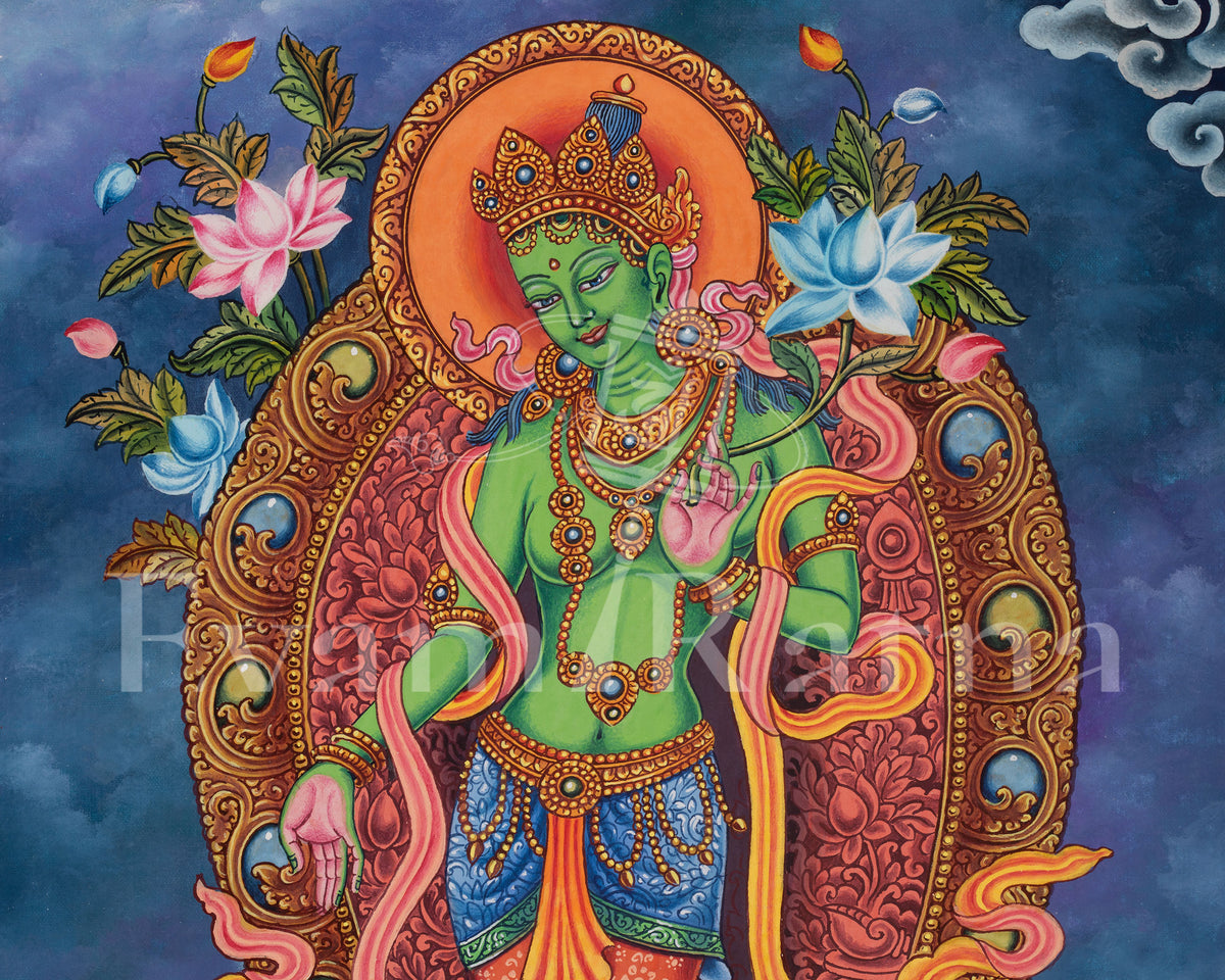 Standing Green Tara Compassionate Thangka | Shyama Tara | Protection Deity