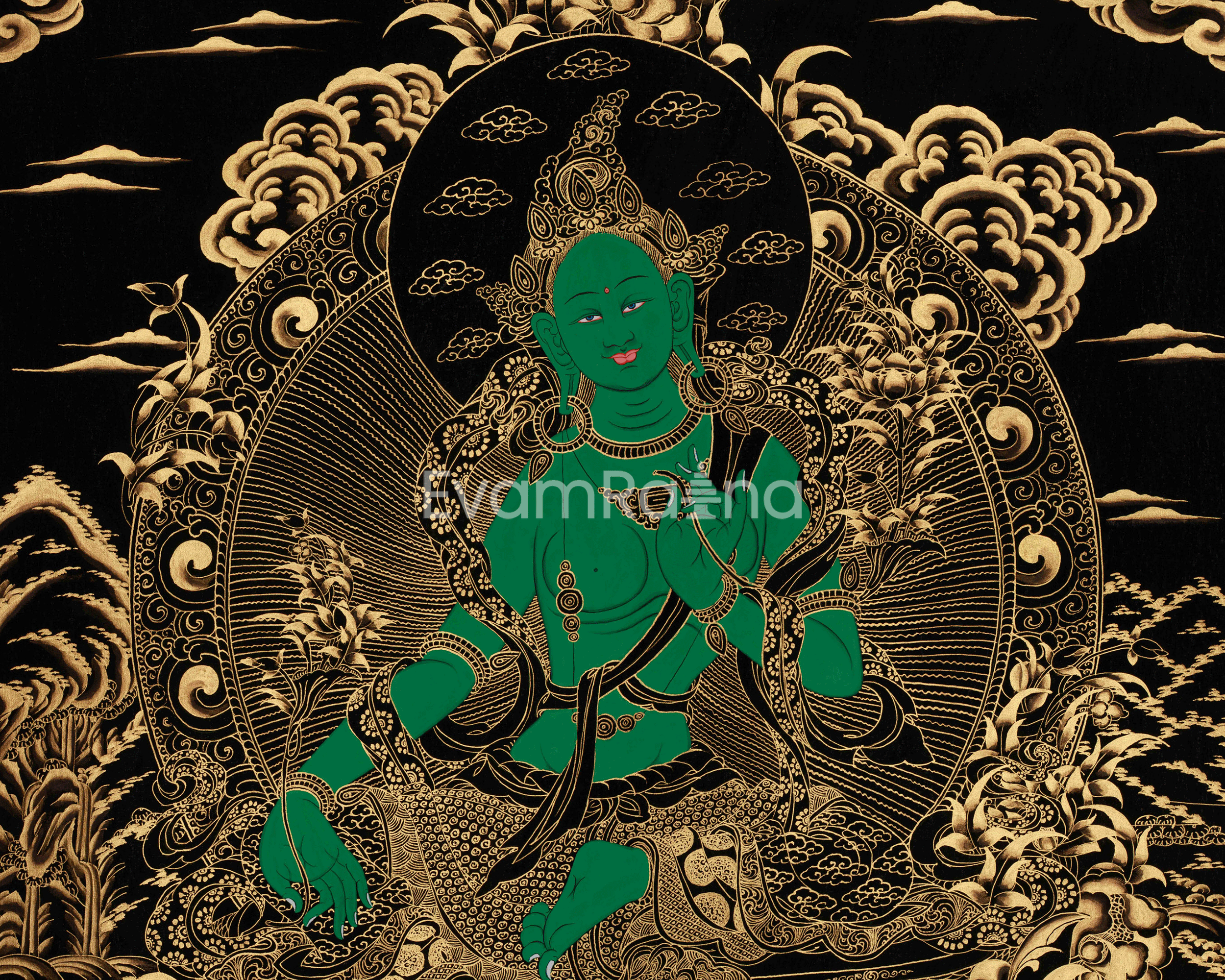 Divine Thangka Of Green Tara | Tibetan Buddhist Art | Meditation Altar