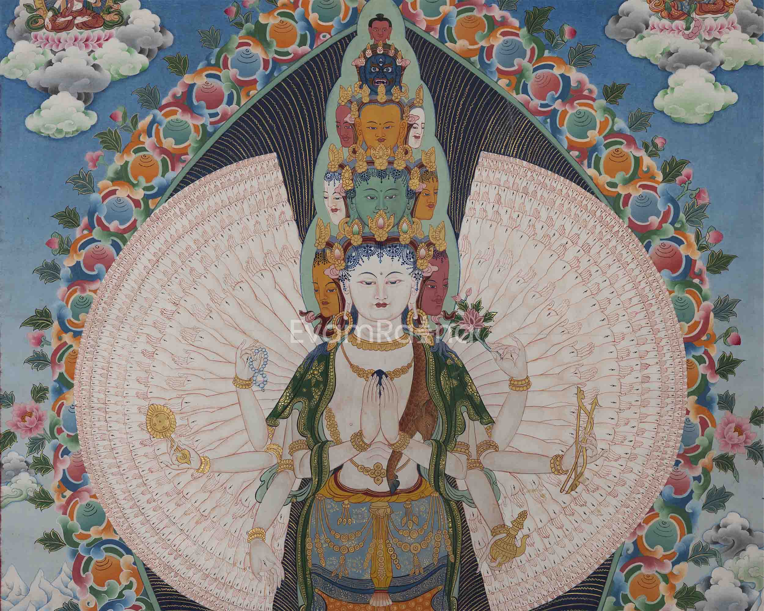 Avalokiteshvara 1000 Arms Form Depicted In High-Quality Giclee Print | Traditional Bodhisattva Of Compassion