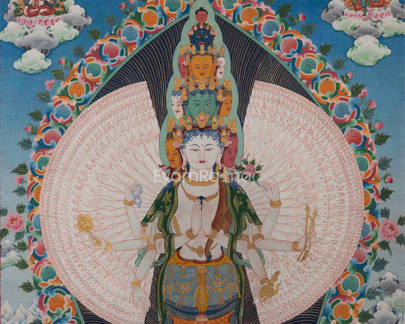 Avalokiteshvara 1000 Arms Form Depicted In High-Quality Giclee Print | Traditional Bodhisattva Of Compassion