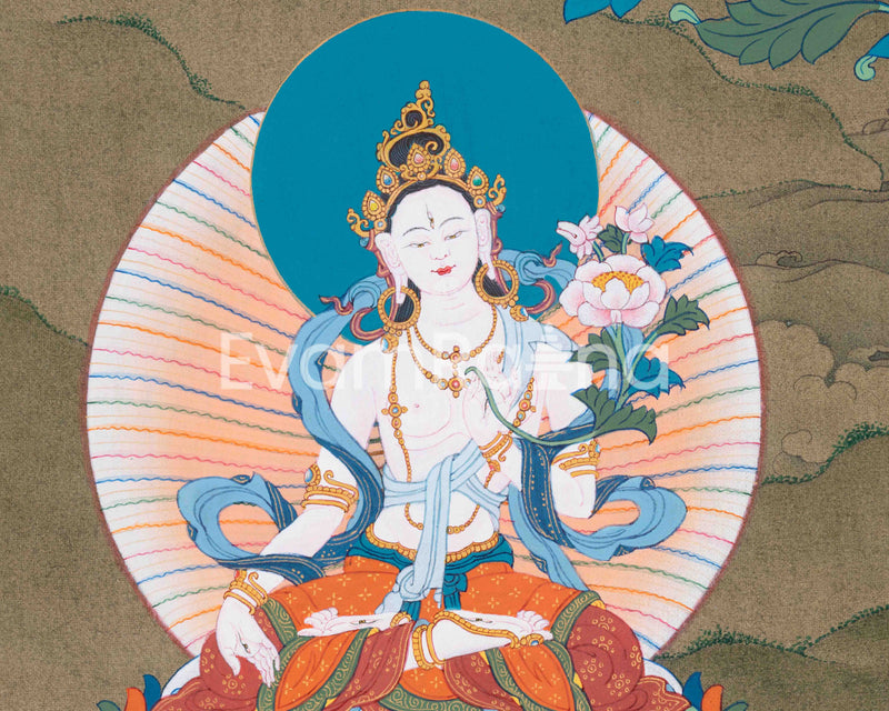 Amitayus Thangka with White Tara And Namgyalma | Buddha of Infinite Life