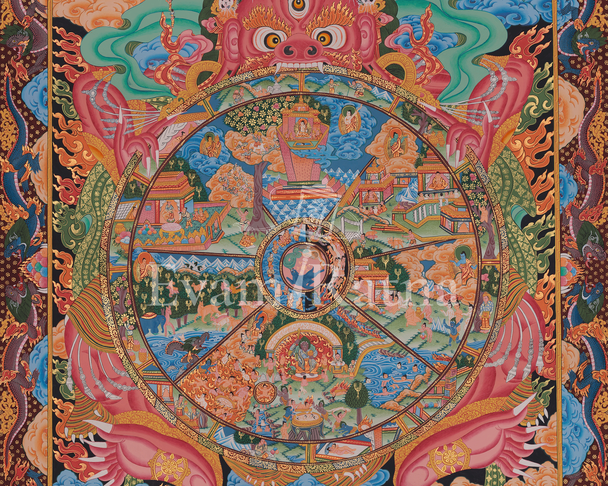 Wheel of Life Art | Bhavachakra Thangka | Buddhist Realms Painting