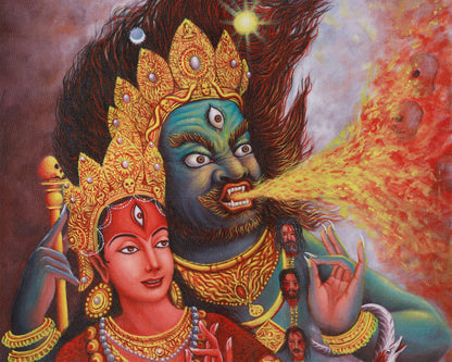 Bhairav and Kaumari Thangka Print |  A powerful piece for meditation