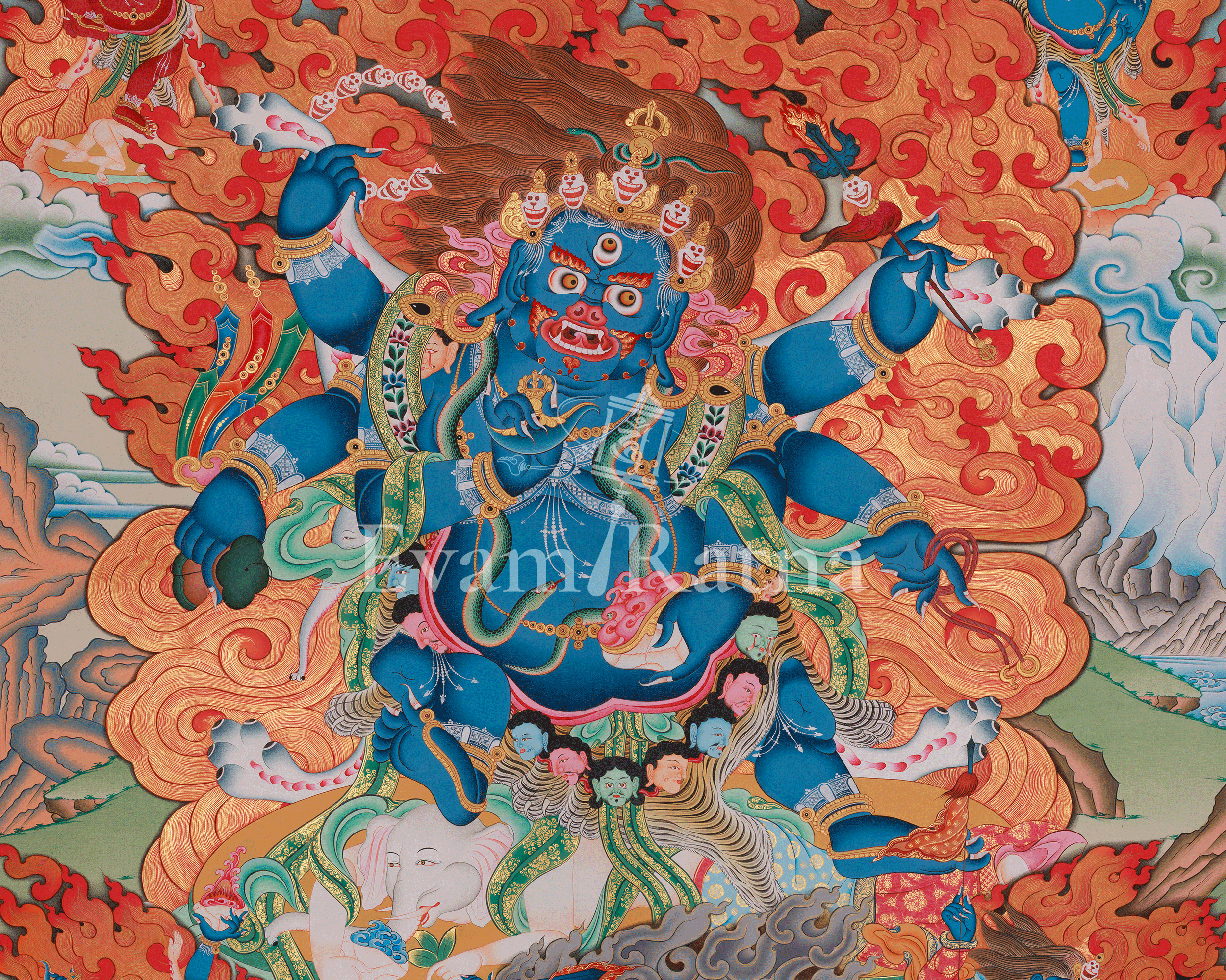 Six-Armed Mahakala Art | Wrathful Manifestation of Avalokiteshvara | Wrathful Deity