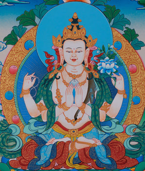 Hand Painted Chenrezig Thangka | Avalokiteshvara Thangka Art