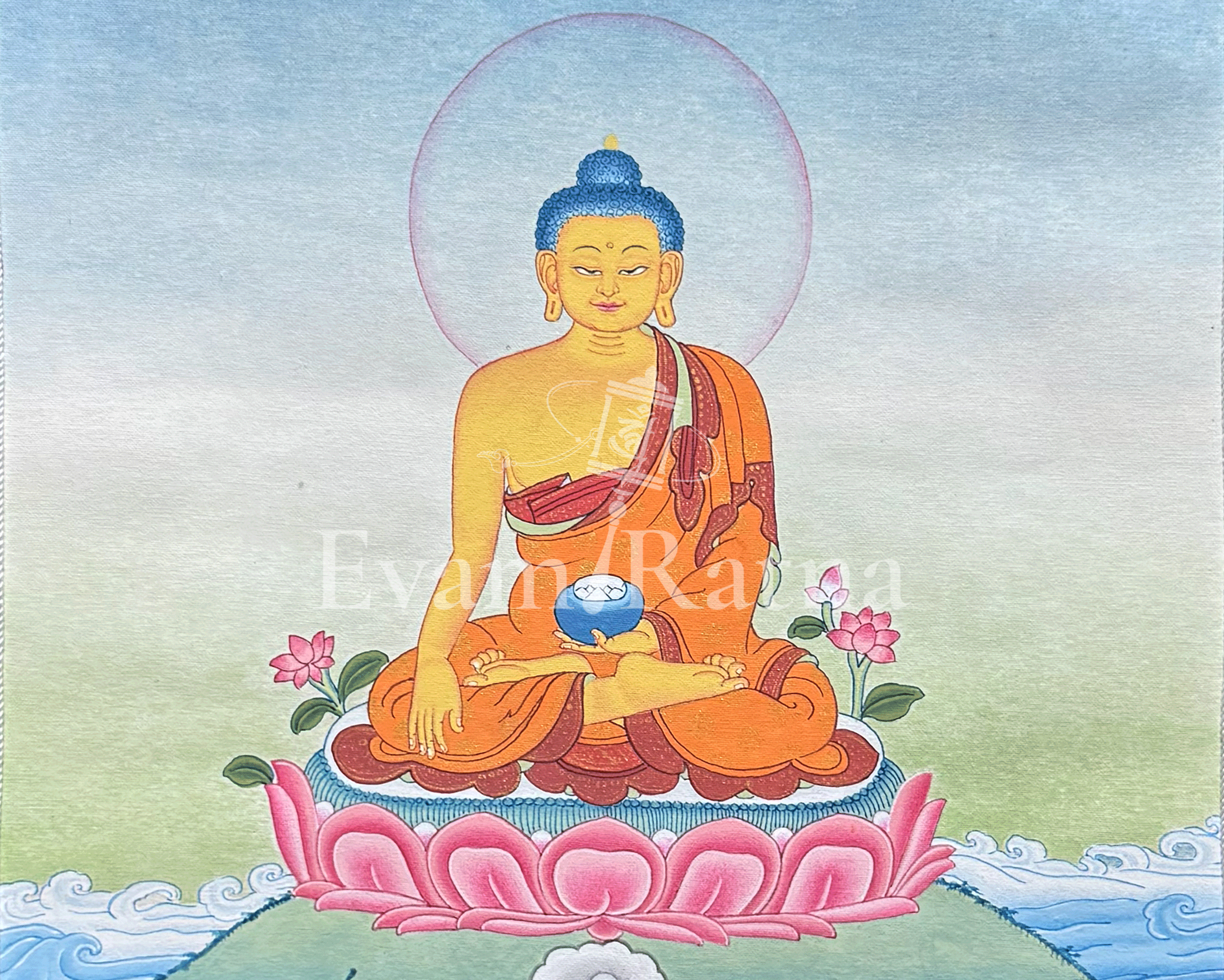 Siddhartha Gautama Thangka With Brocade | The Enlightened One Shakyamuni Buddha