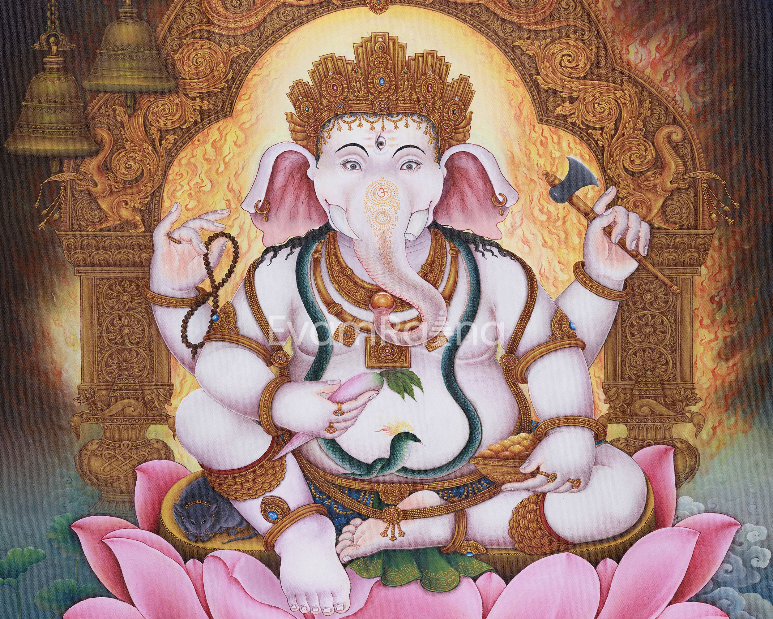 Radiant Lord Ganesh | Blessings of Success and Protection | Paubha Artwork