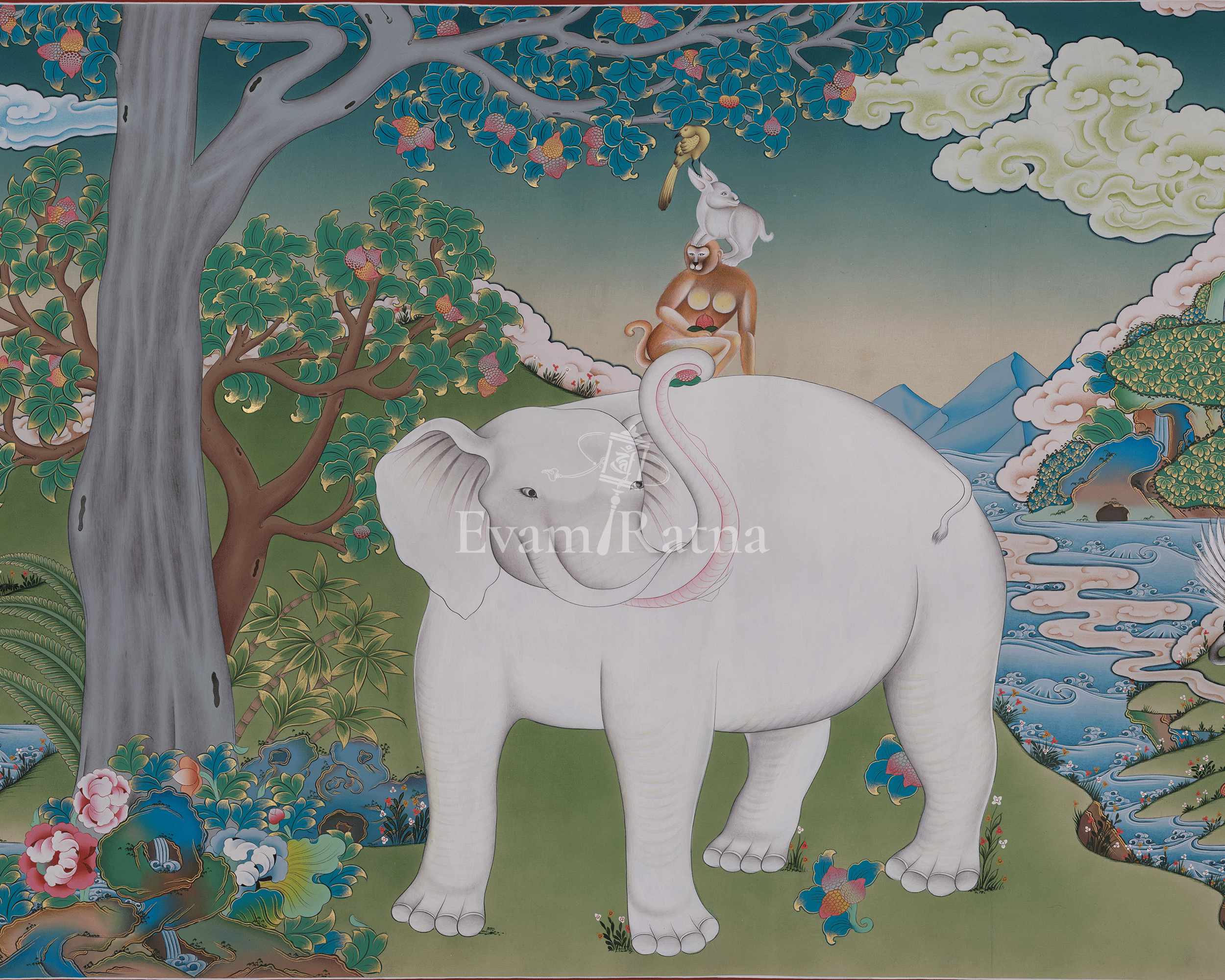 Himalayan Art of Four Harmonious Friends | Symbolized Harmony, Compassion, and Friendship