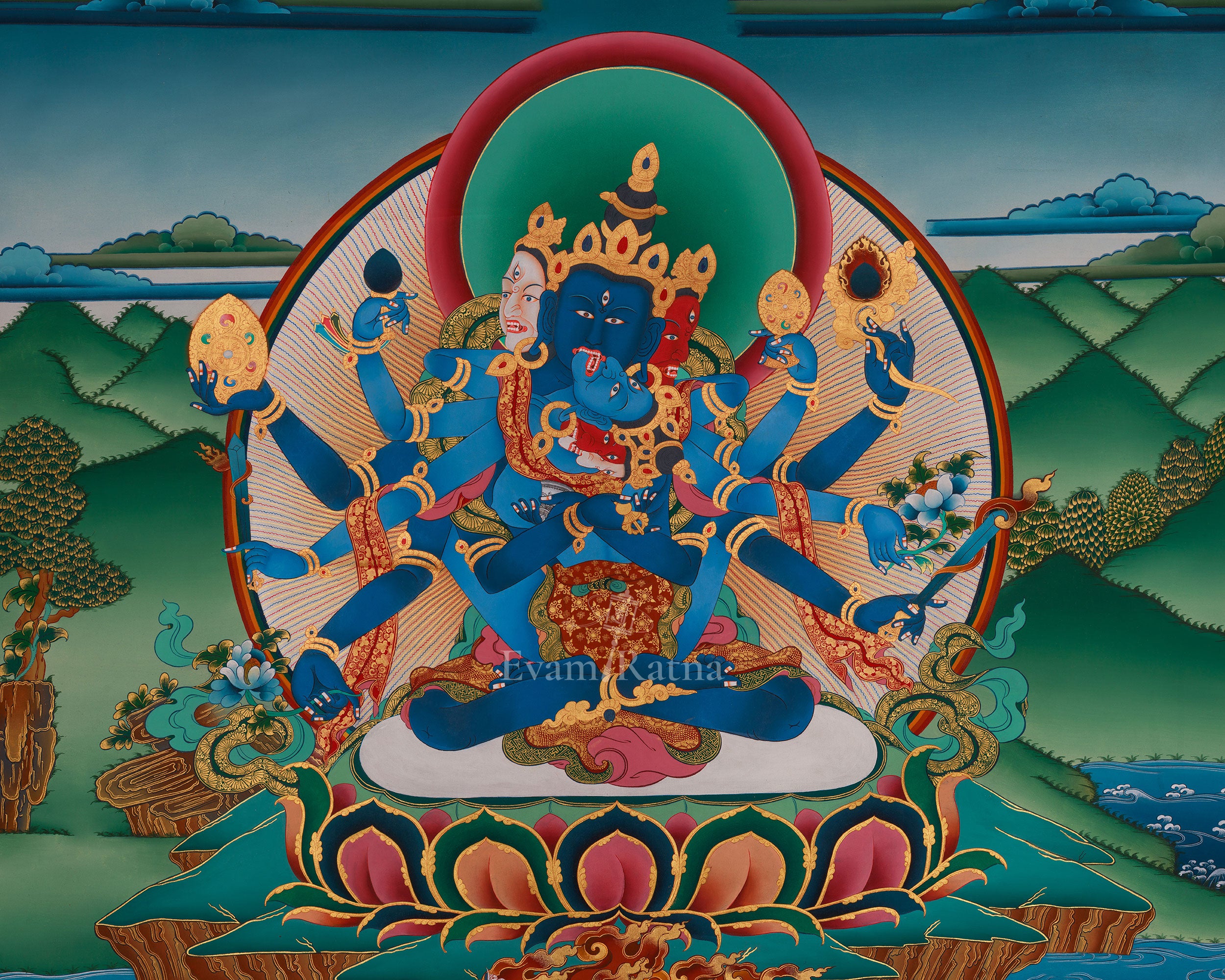 Traditional Thangka of Guhyasamaja | Symbolizing Wisdom and Power