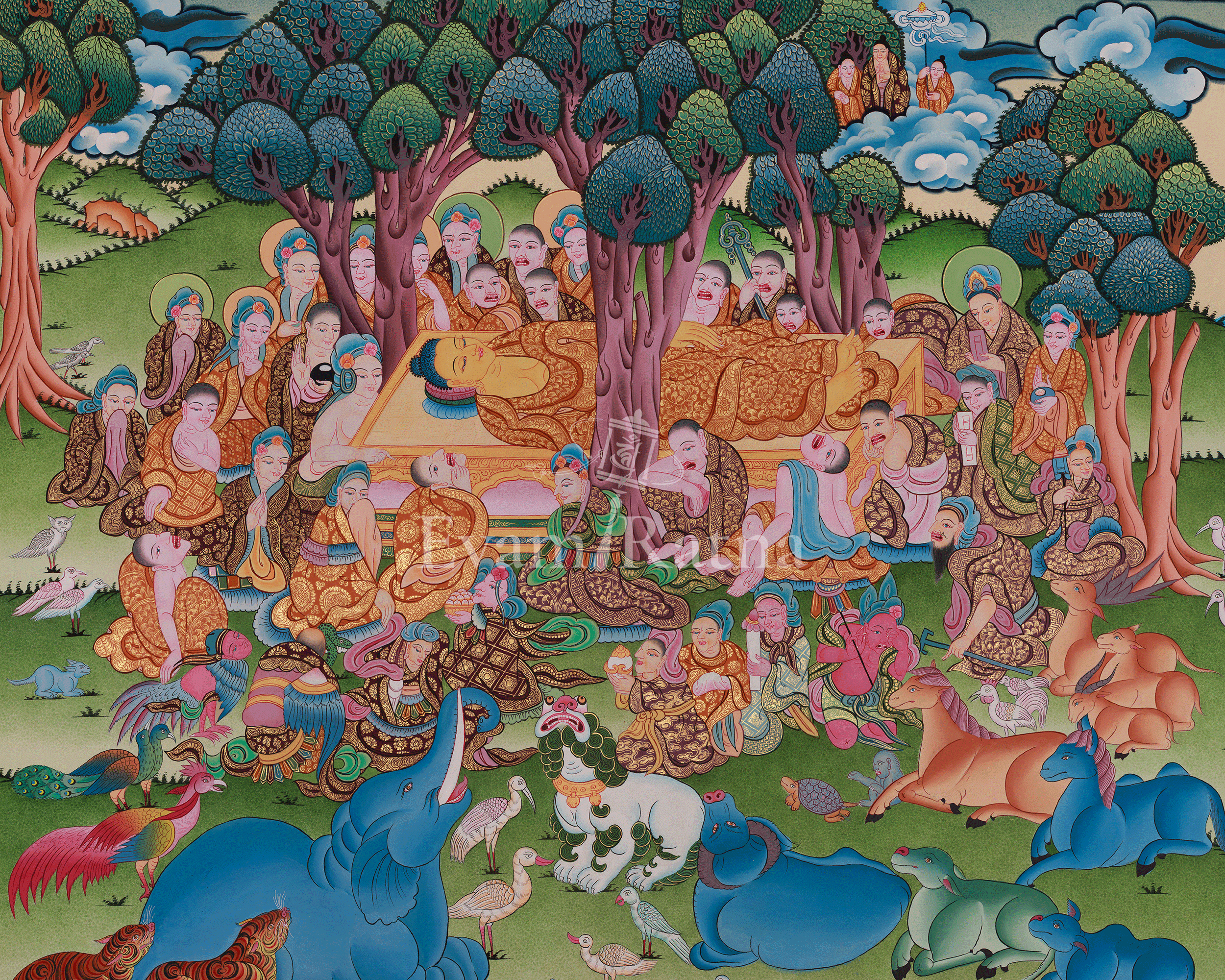 Divine Buddha Parinirvana Thangka | Enlightenment and Spiritual Liberation